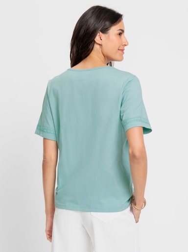 Kurzarmshirt mit Stickerei und Biesen - mint