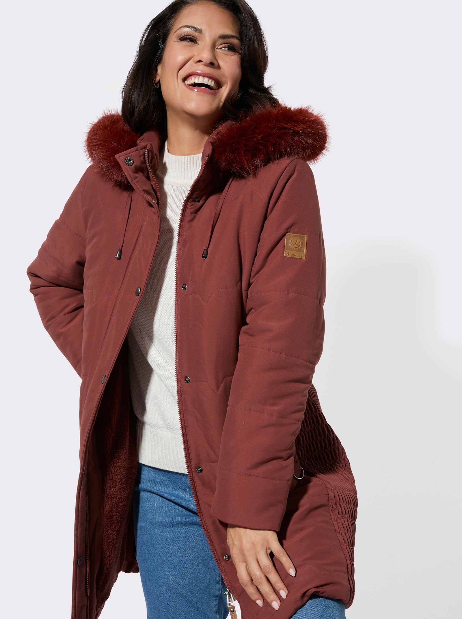 Steppjacke mit Teddy-Fleece-Futter - rostrot