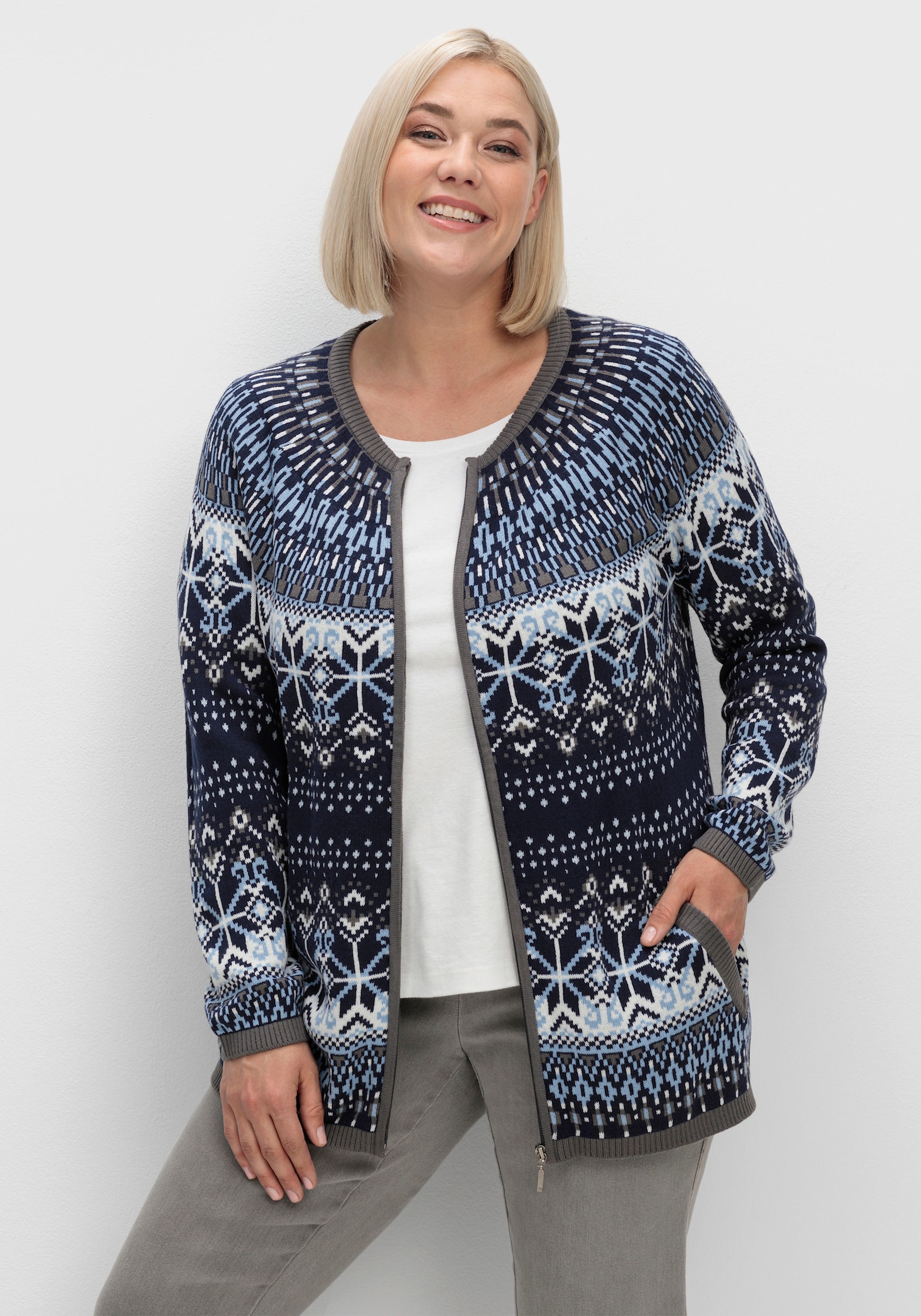 Jacquardstrickjacke im Norwegermuster - marine-bleu-gemustert