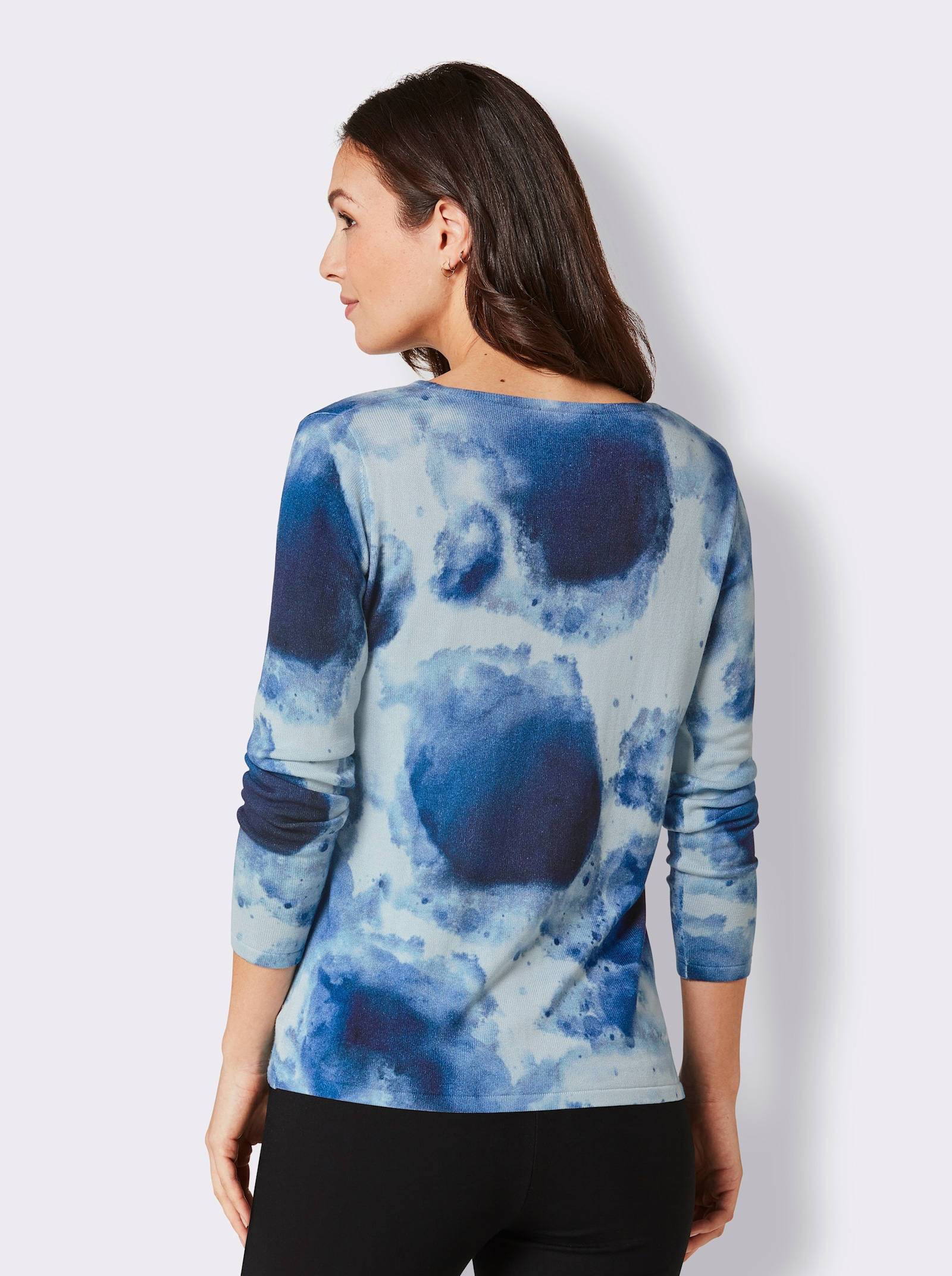 CREATION L PREMIUM Feinstrickpullover mit Digital-Print - hellblau-marine-bedruckt
