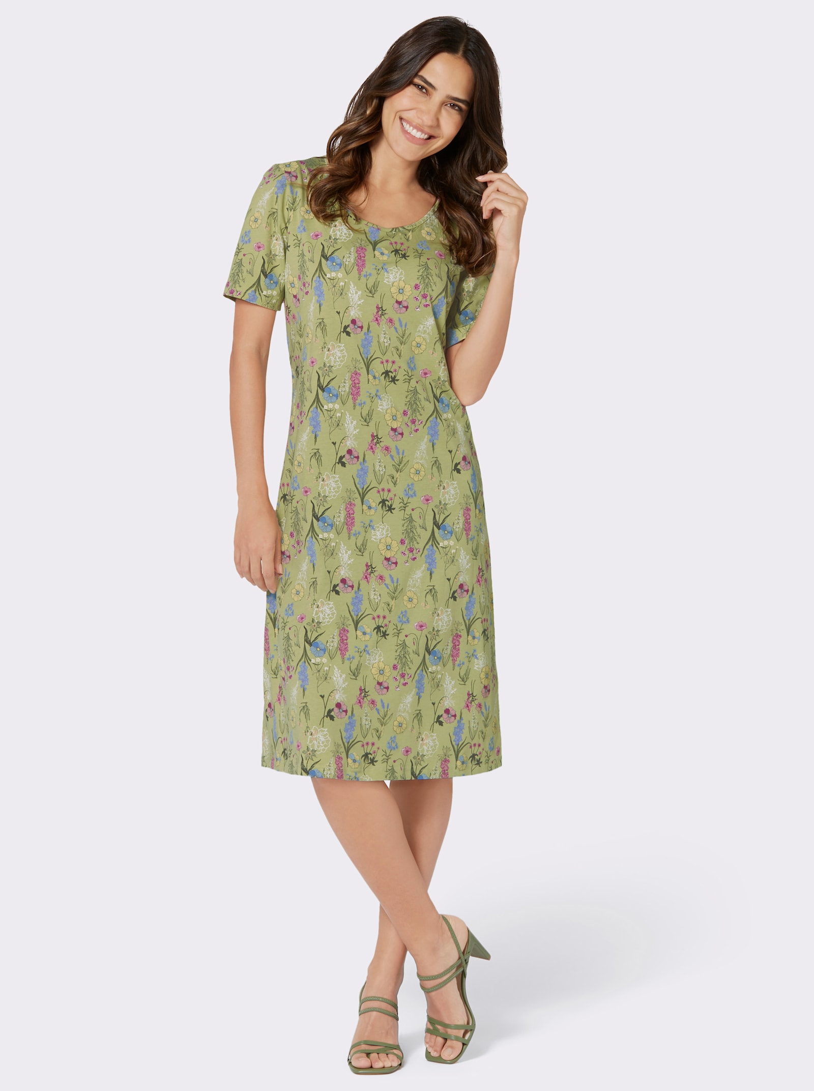 Jerseykleid mit Blumendruck - lindgrün-khaki-bedruckt