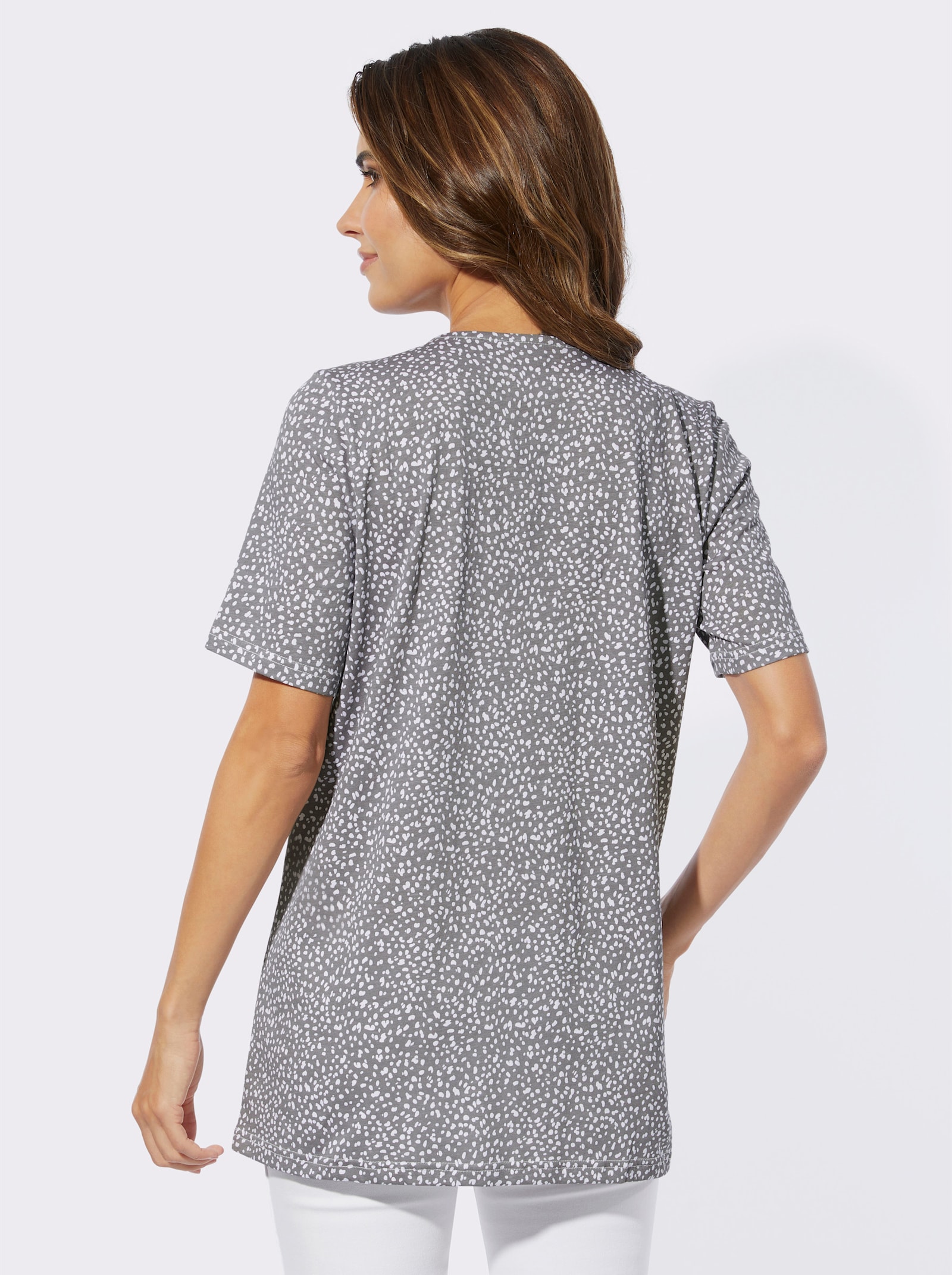 Lang shirt in casual wijdte - zwart/wit geprint