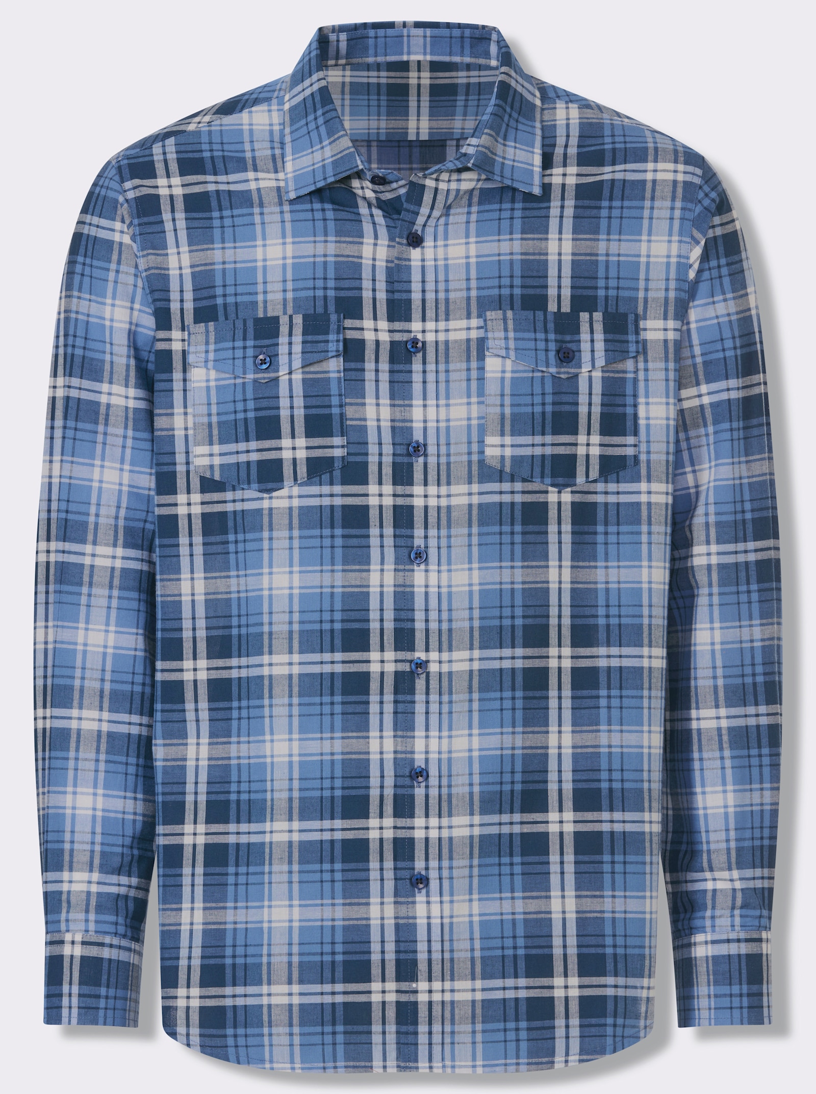 Catamaran Langarmhemd mit garngefärbtem Muster - mittelblau-kariert