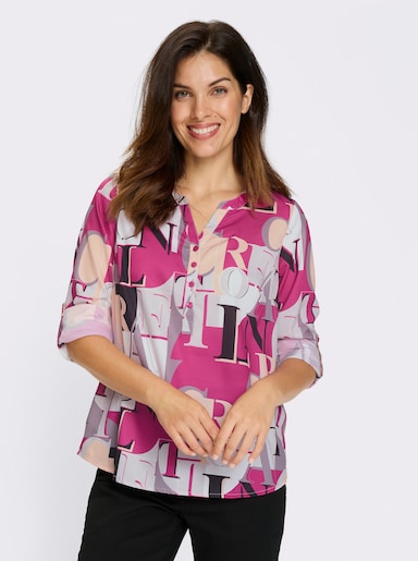 Langarmbluse mit Lettering-Druck - fuchsia-hellgrau-bedruckt
