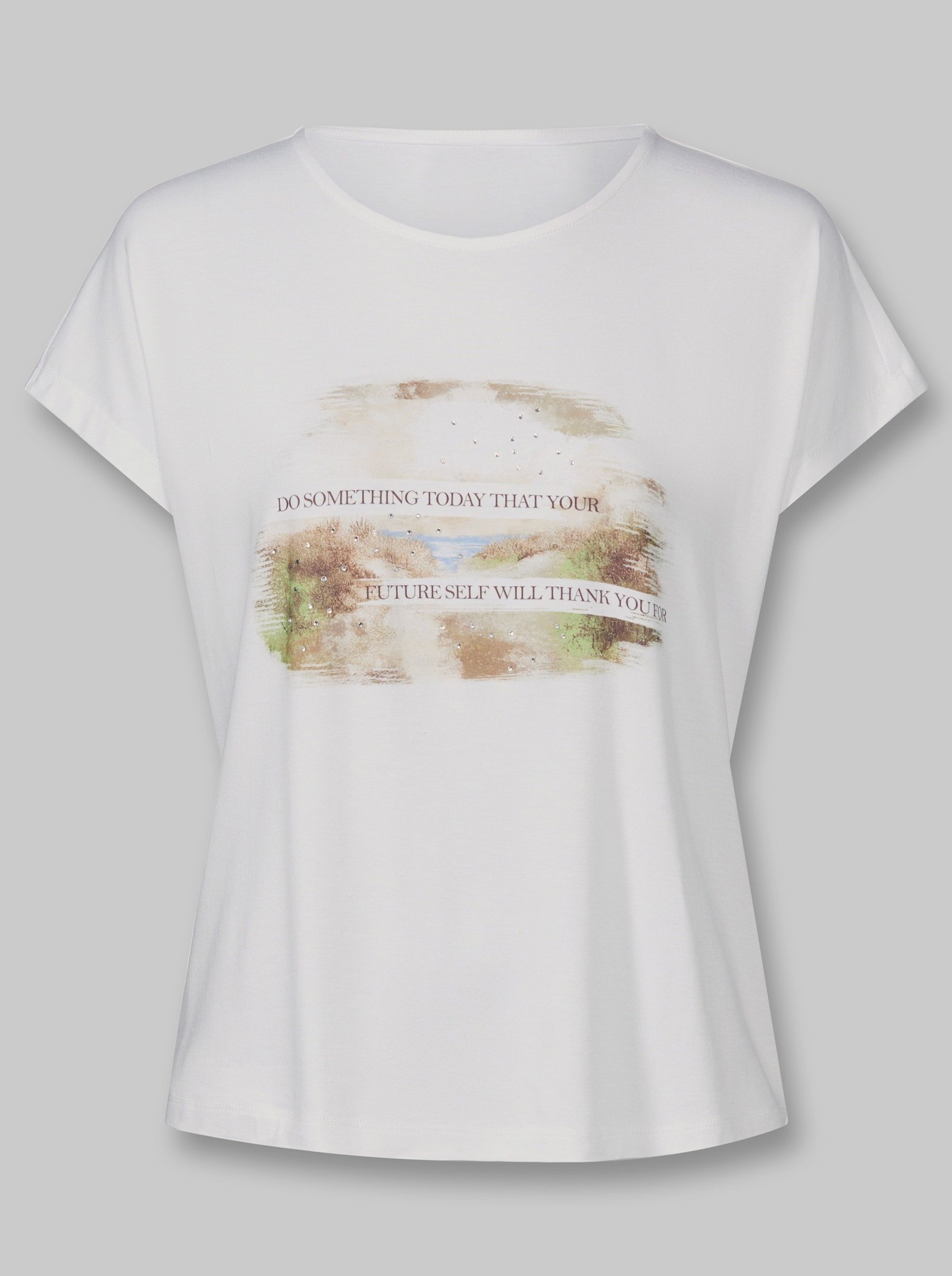 heine Kurzarmshirt mit Ziersteinchen - weiß-sand