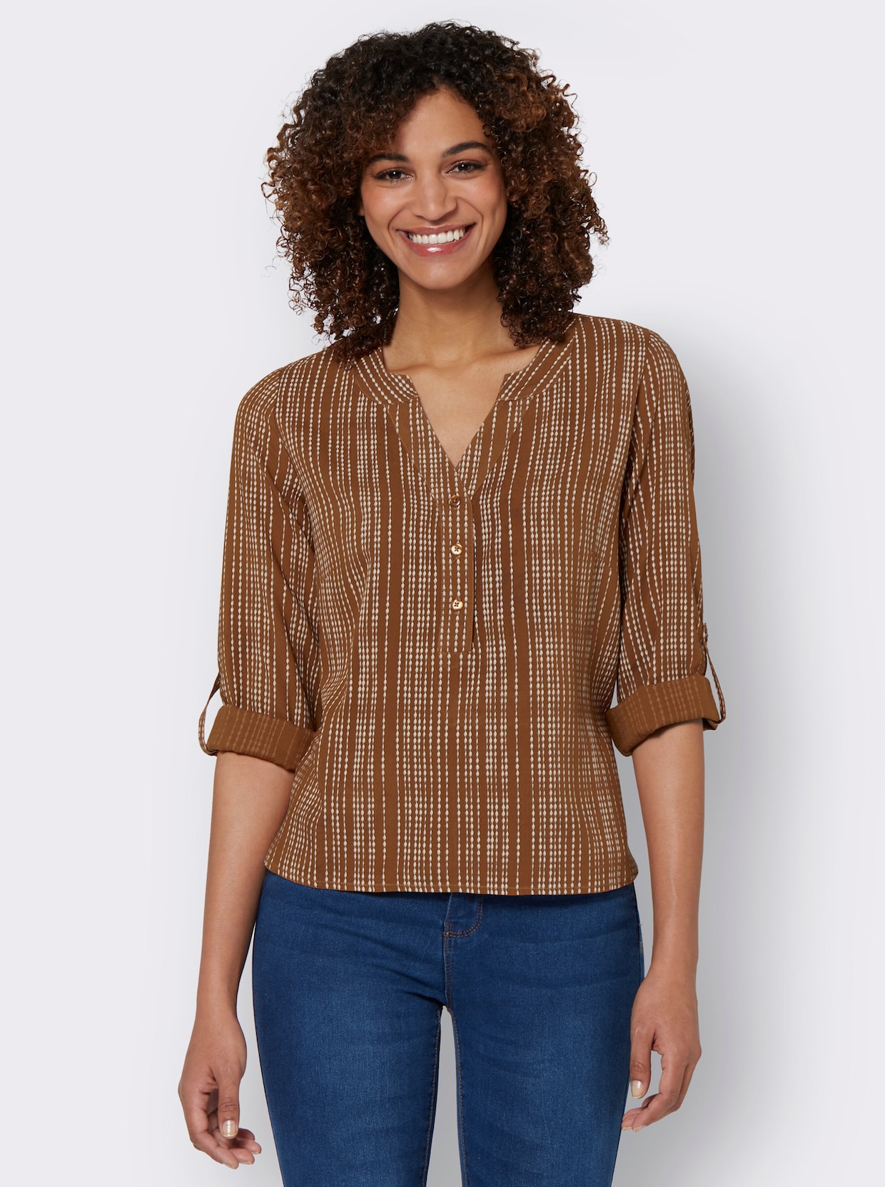 Comfortabele blouse - cognac/zand bedrukt