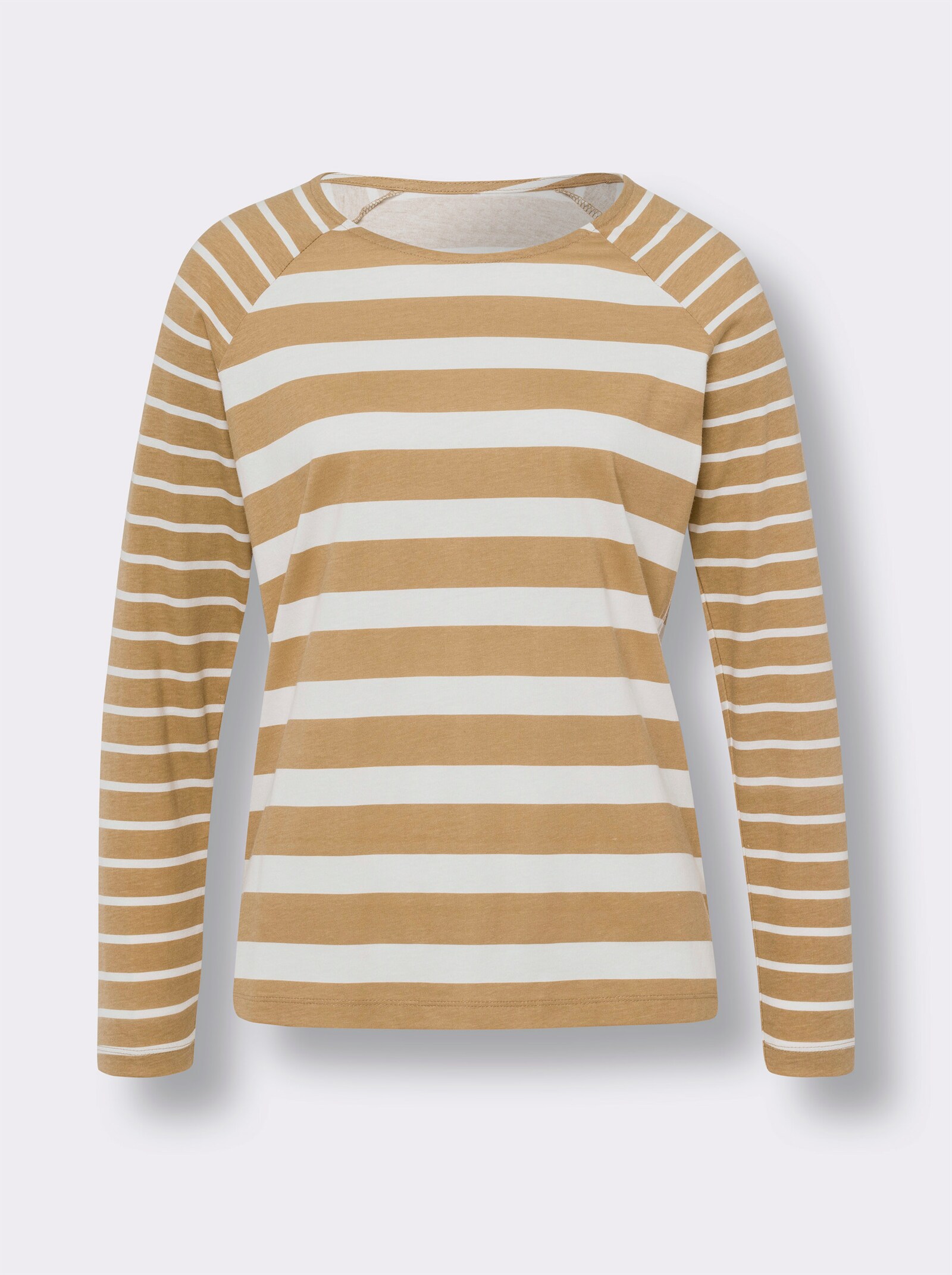 Tričko s dlhými ruk., pruhy - Ťavia-svetlobéžová pásikovaná