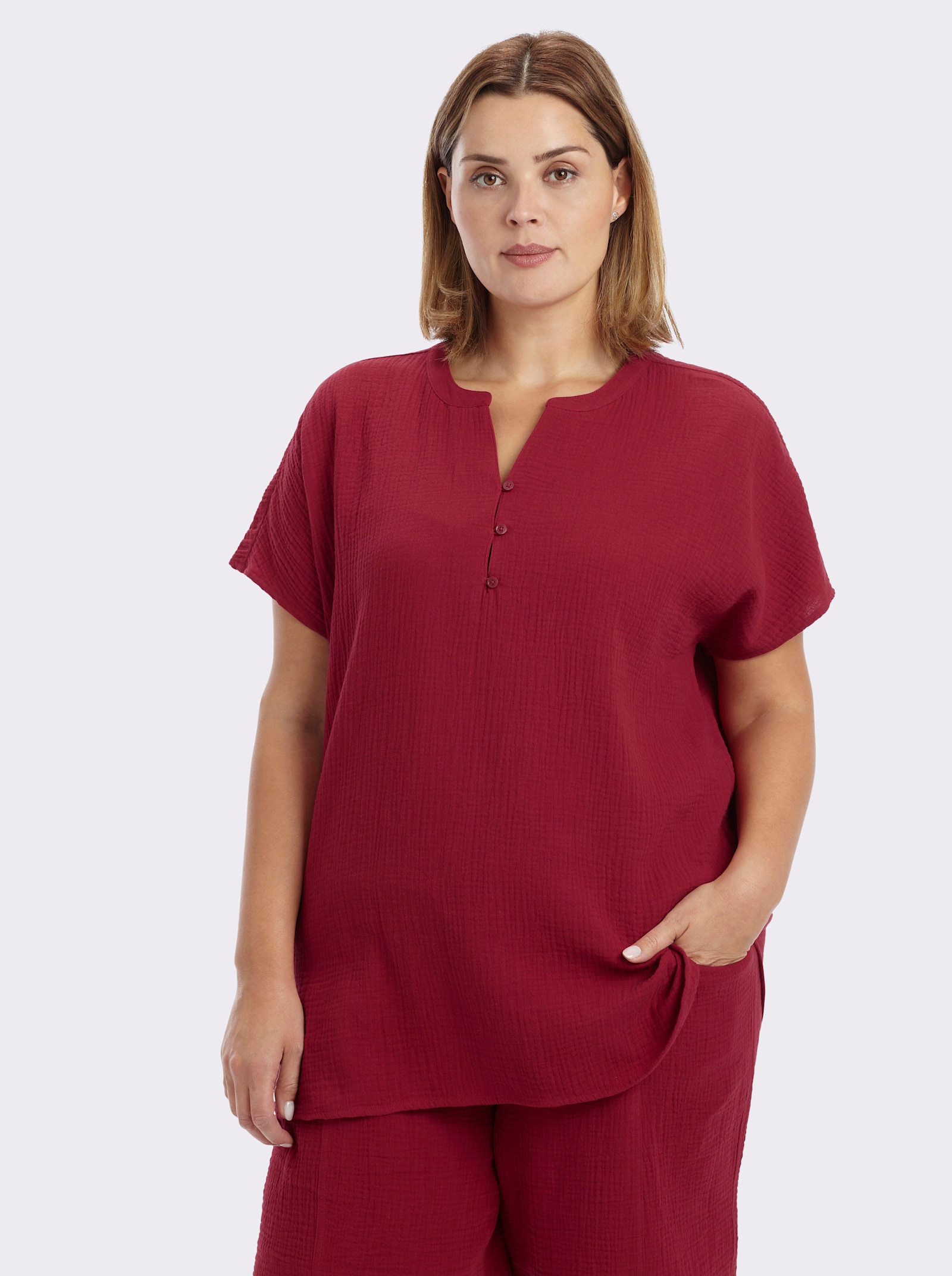 sheego Tunika mit überschnittenen Ärmeln - kirsche