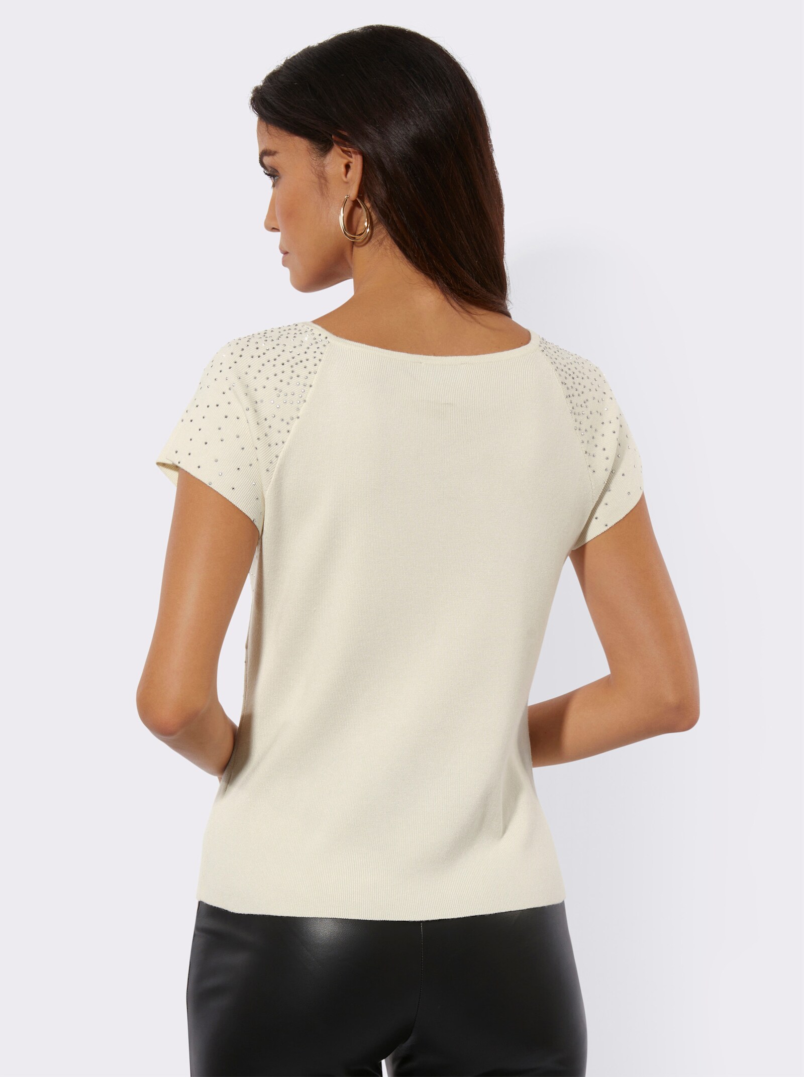 Kurzarmpullover mit Schmucksteinchen - champagner