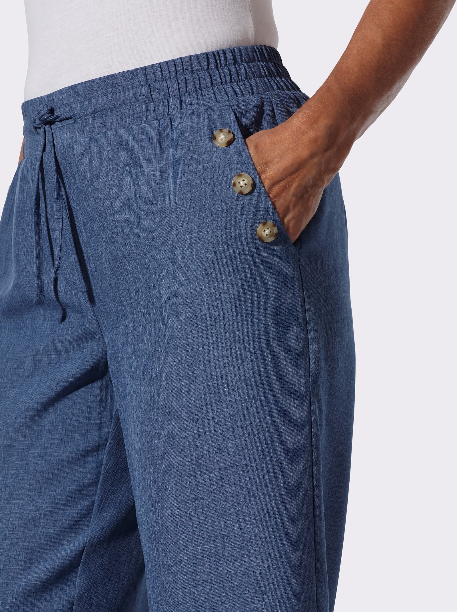 Culotte mit Knöpfen in Holz-Optik - jeansblau