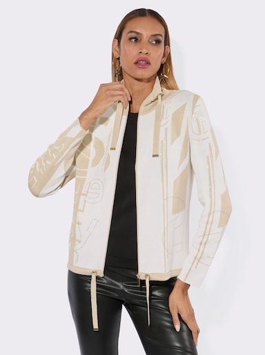 Jacquardstrickjacke mit Reißverschluss - sand-ecru-gemustert