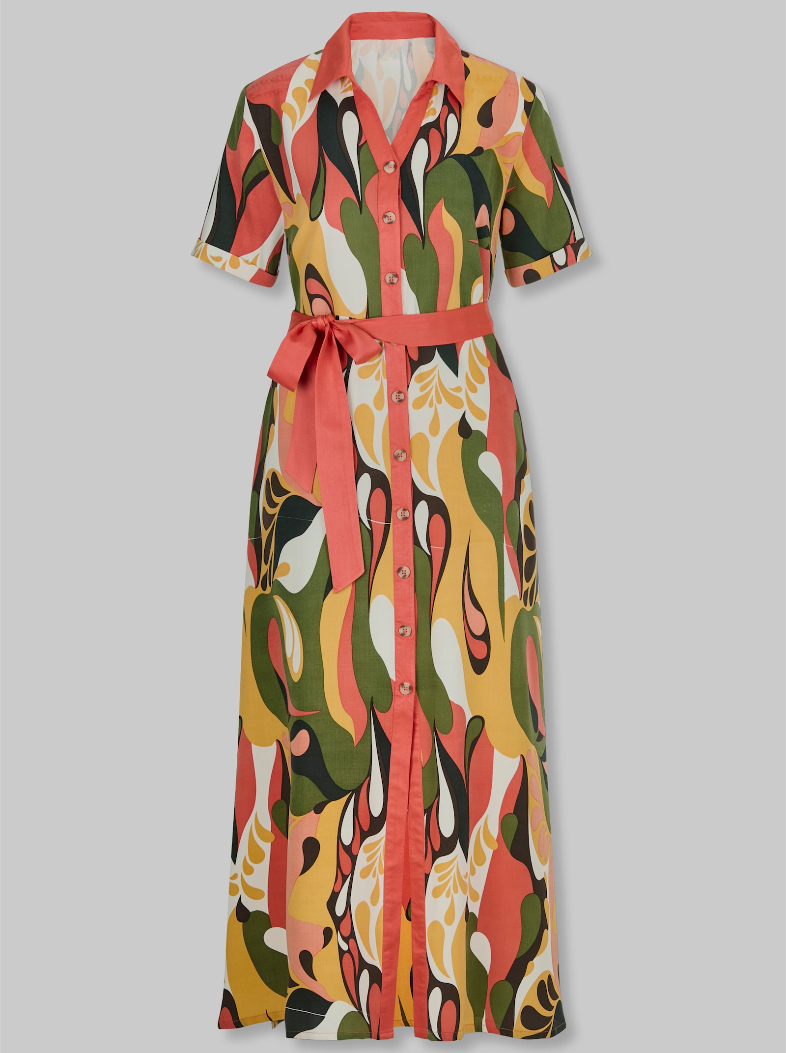 heine Druckkleid mit Bindegürtel - papaya-schoko-bedruckt