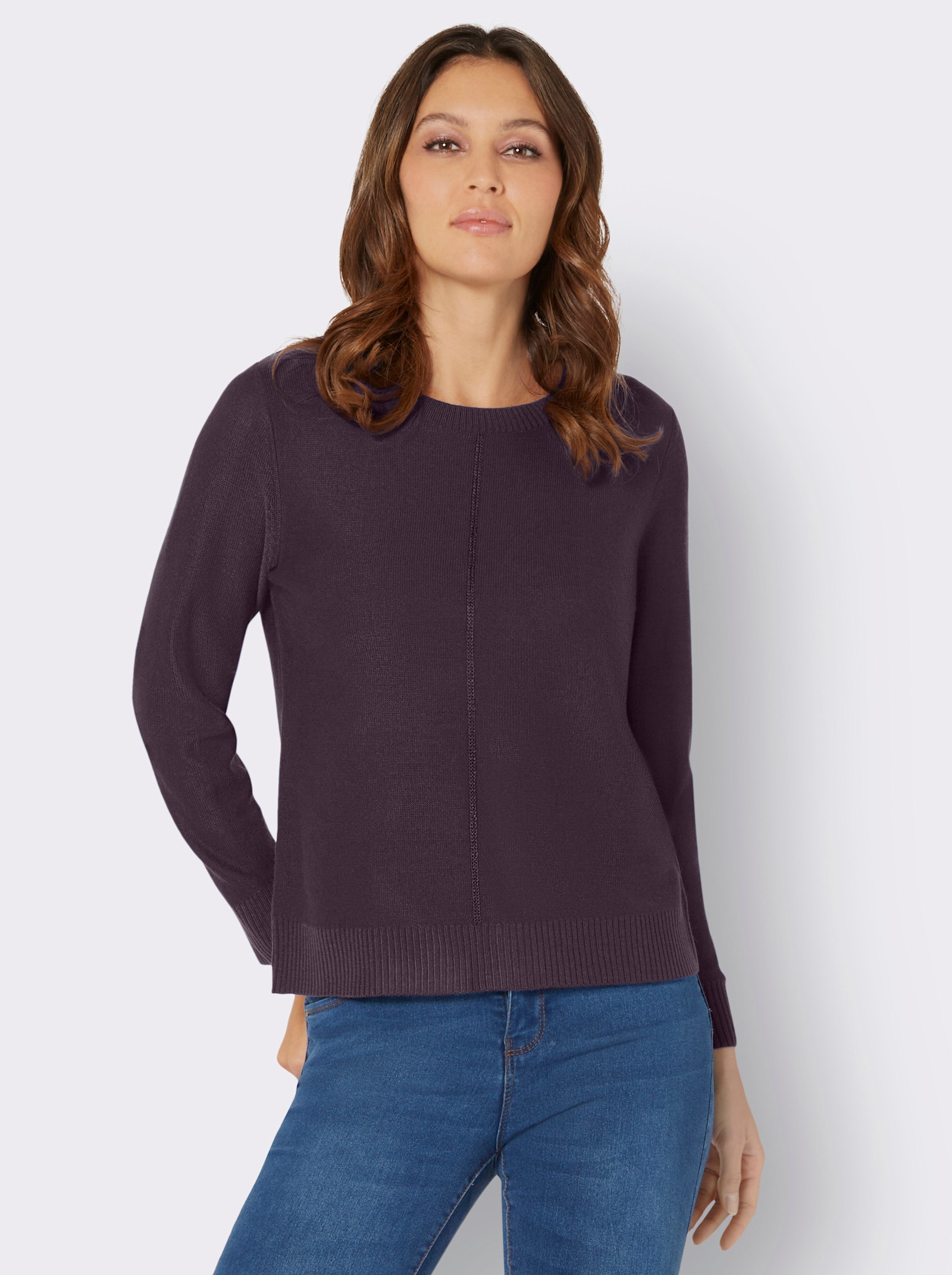 Langarm-Pullover mit Ziernaht vorne - aubergine