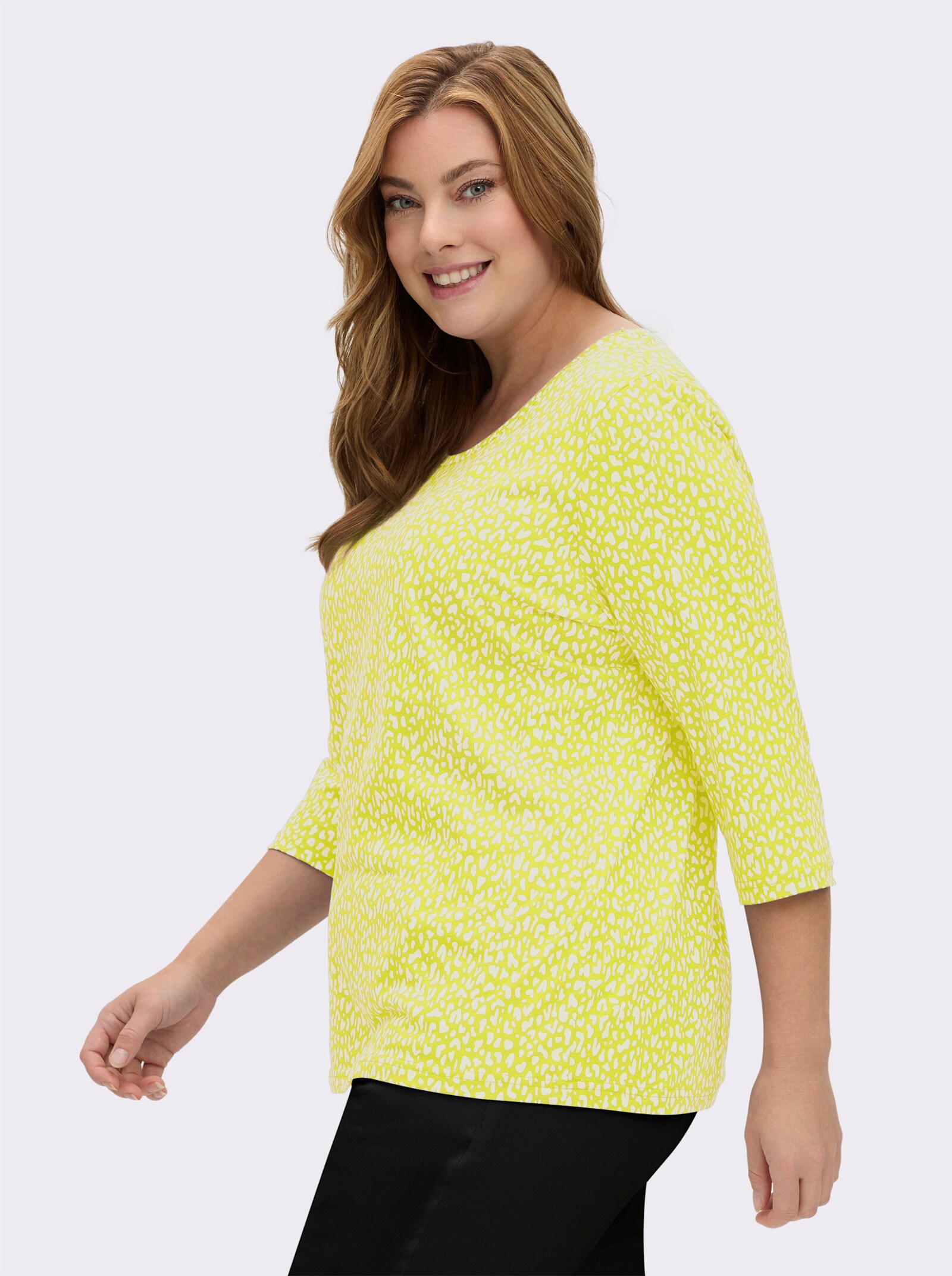 3/4-Arm-Shirt mit Minimal-Druck - weiß-limone-bedruckt