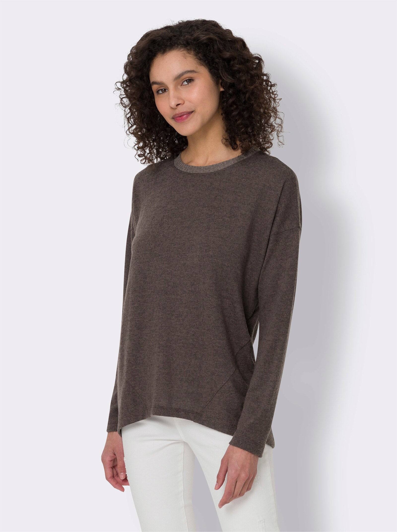 heine Langarmshirt in Melange-Qualität - dunkeltaupe-meliert