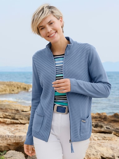 Strickjacke mit gerippten Bündchen - mittelblau
