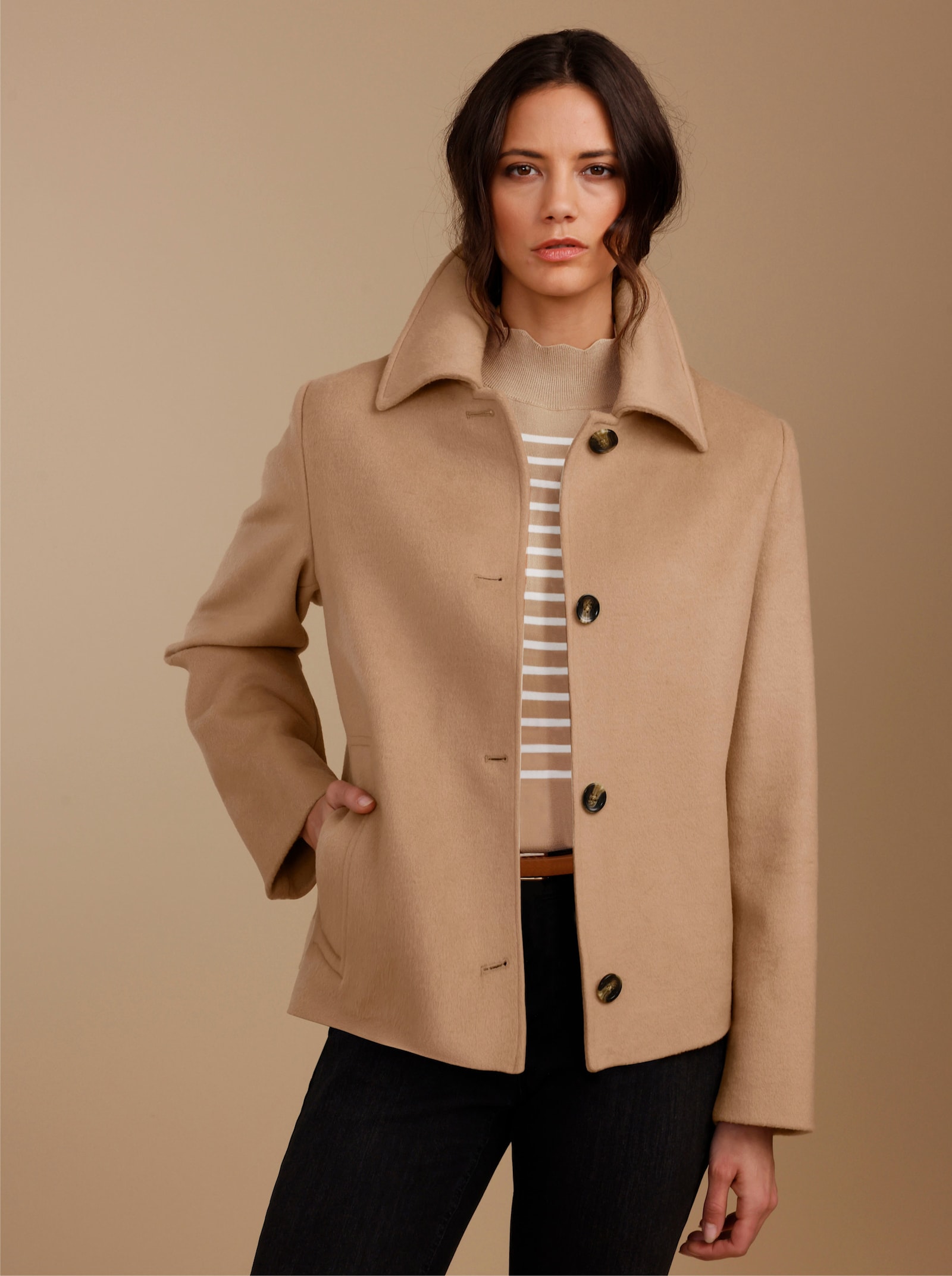 Manisa Wolljacke in Velours-Qualität - camel-meliert