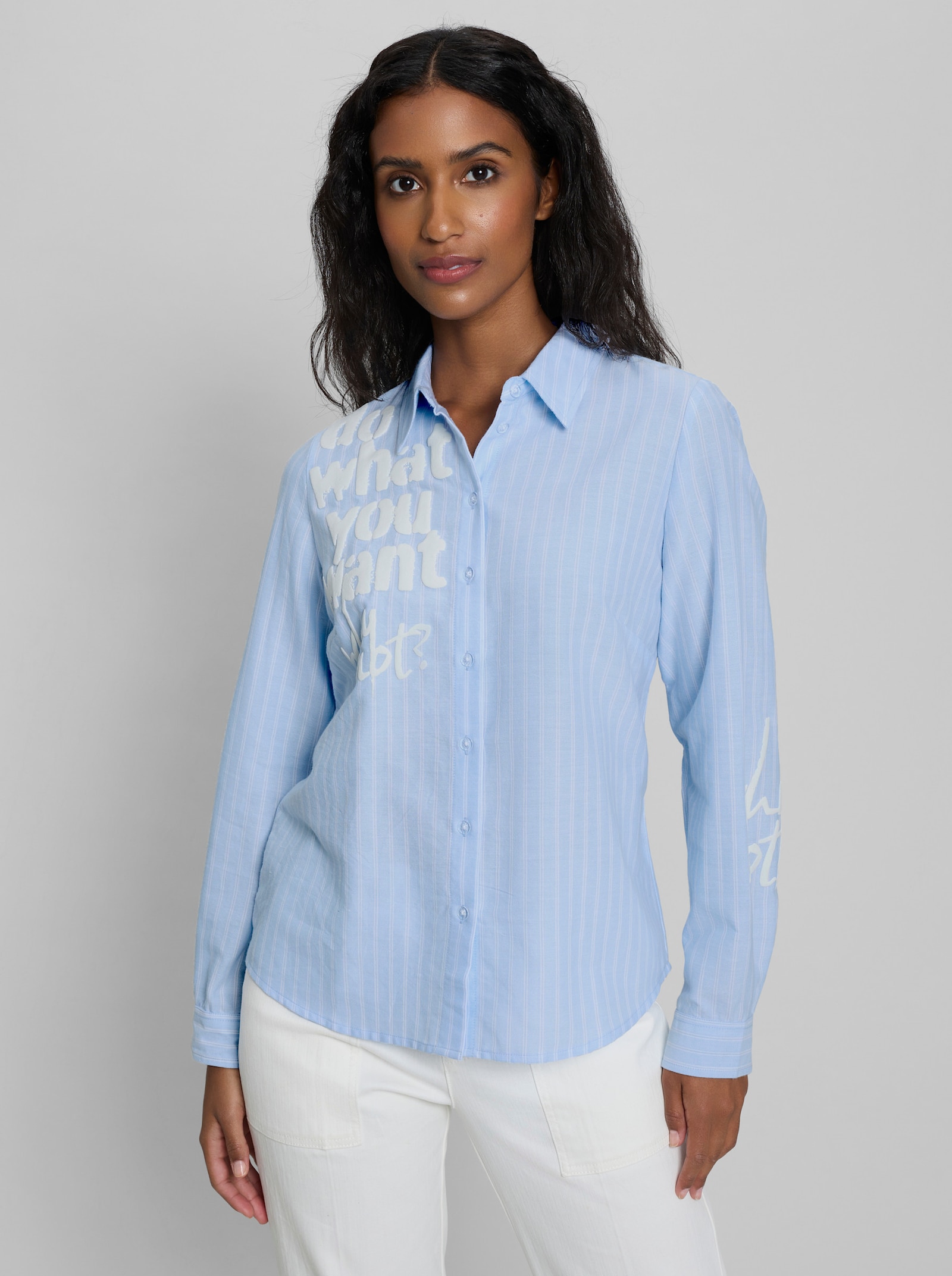 heine Hemdbluse mit Streifen - eisblau-ecru-gestreift