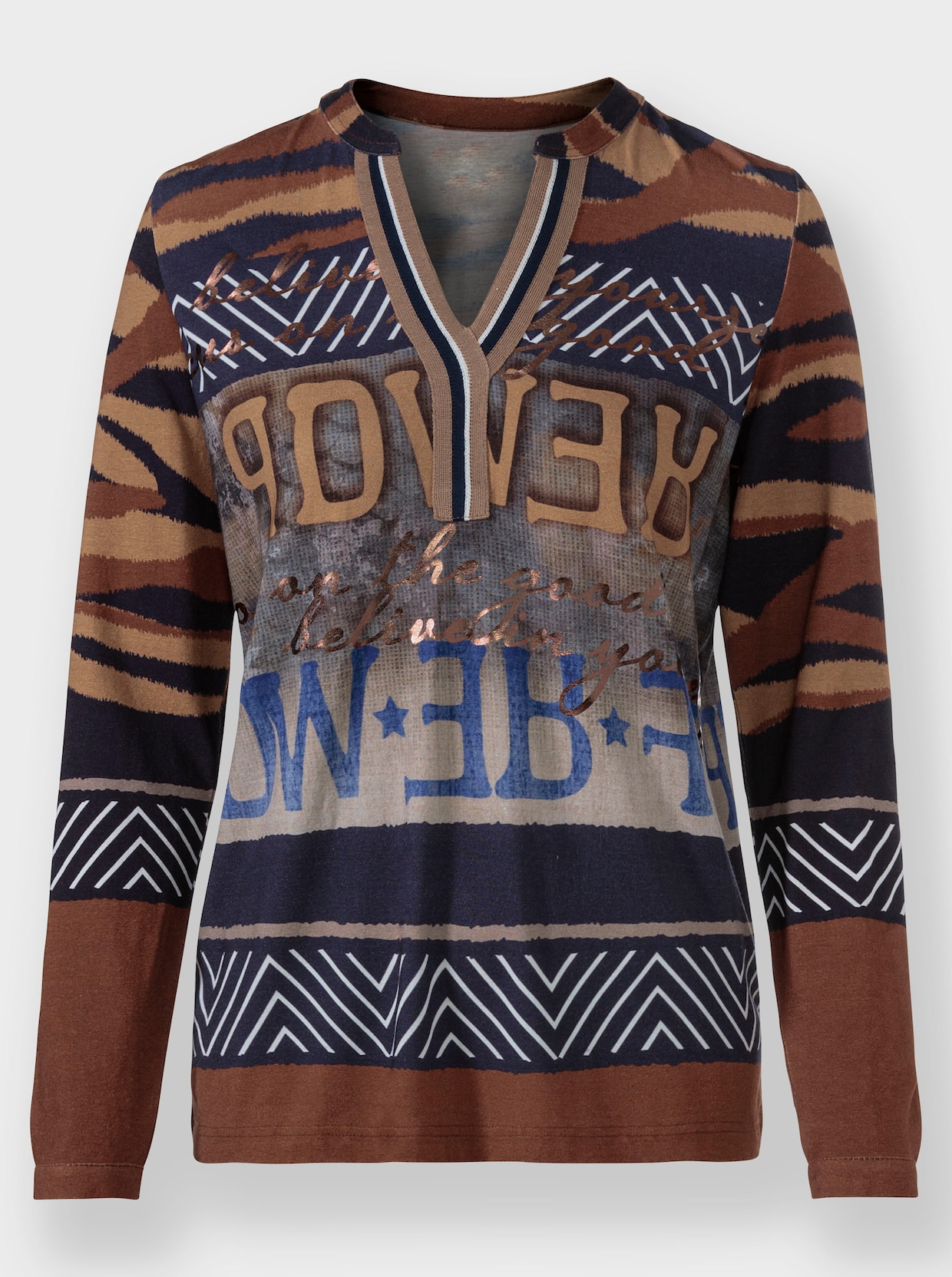 heine Shirt met lange mouwen - marine/camel bedrukt