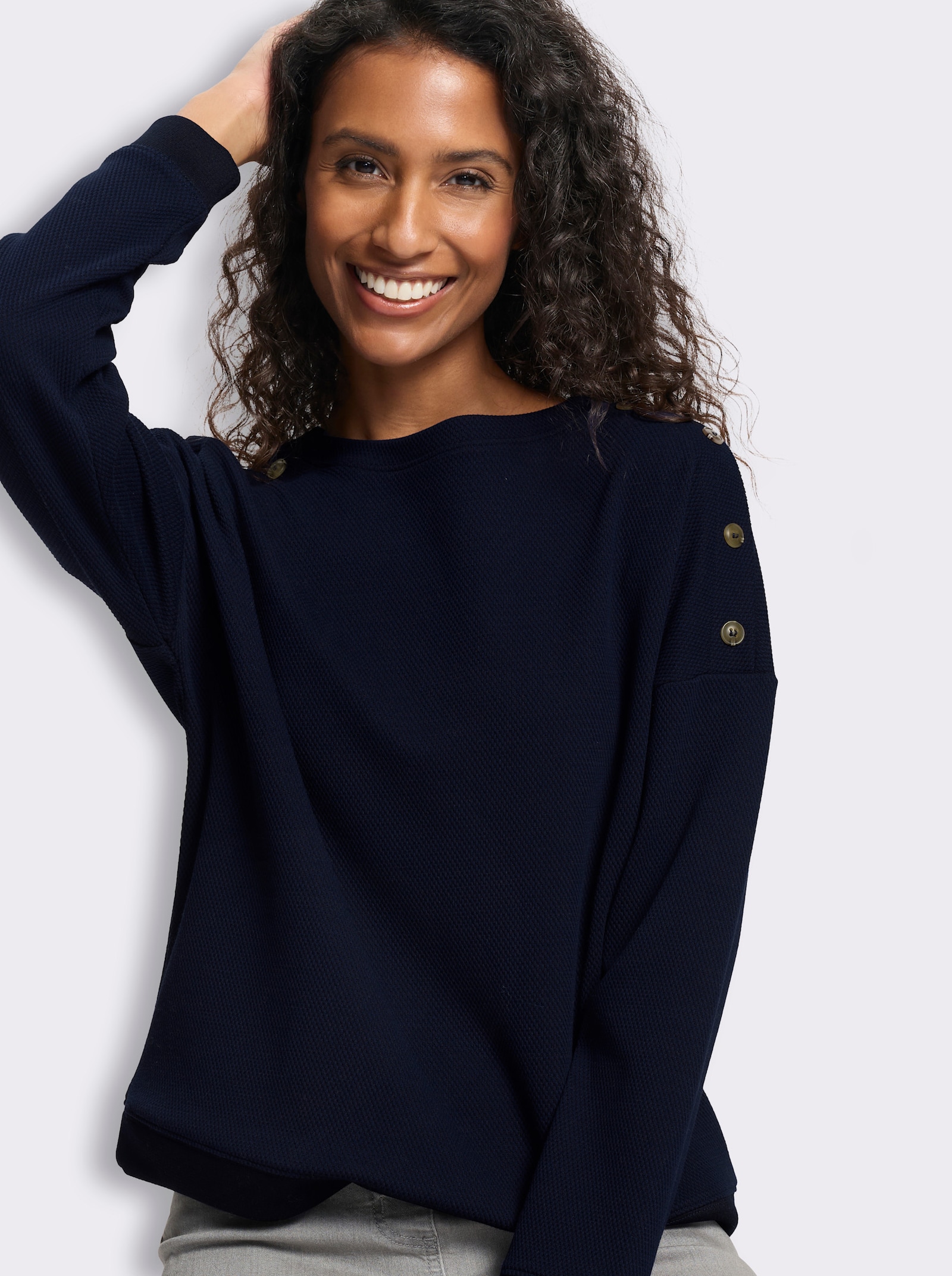 heine Langarmshirt mit Waffelstruktur - marine