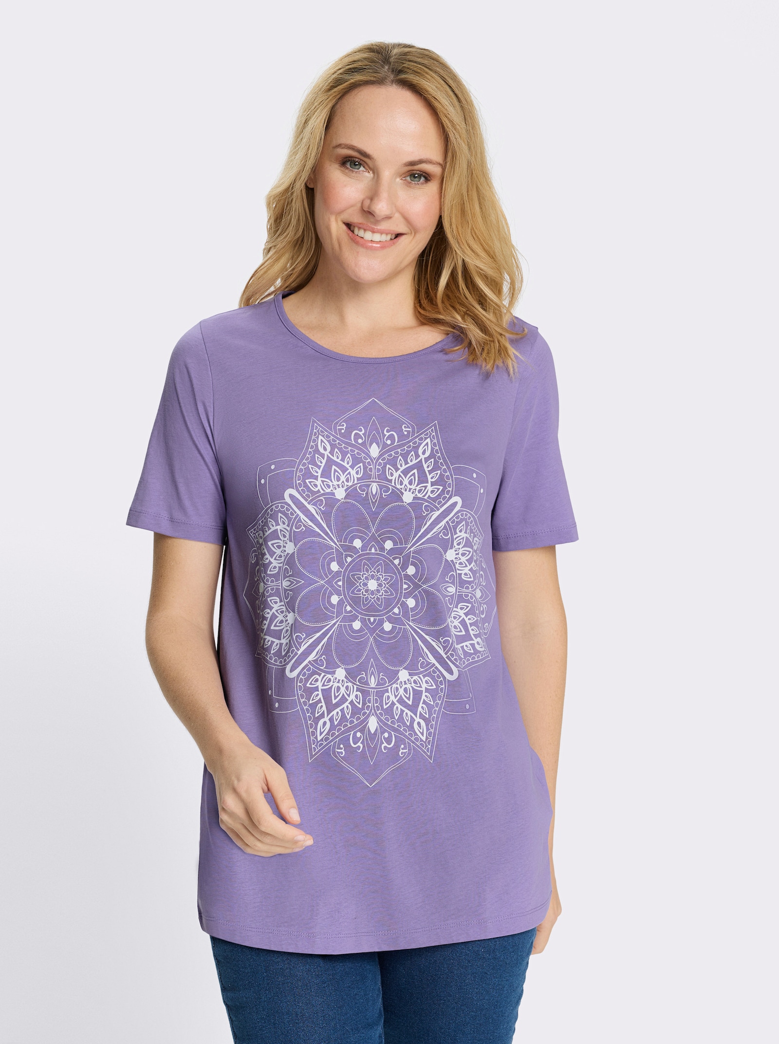Longshirt mit Mandala-Motiv - lavendel-weiß