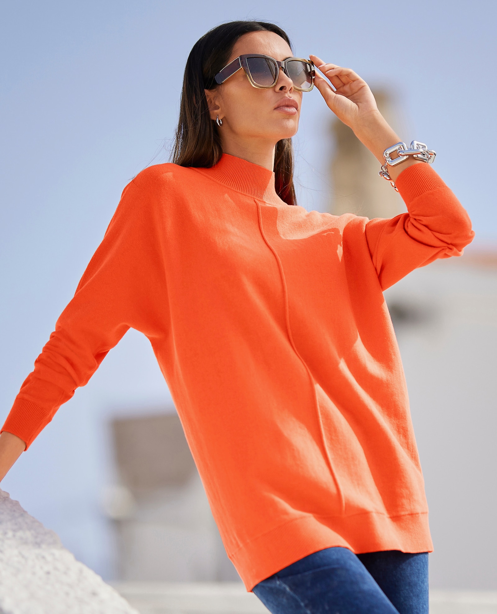 heine Stehkragenpullover mit Fledermaus-Ärmel - orange