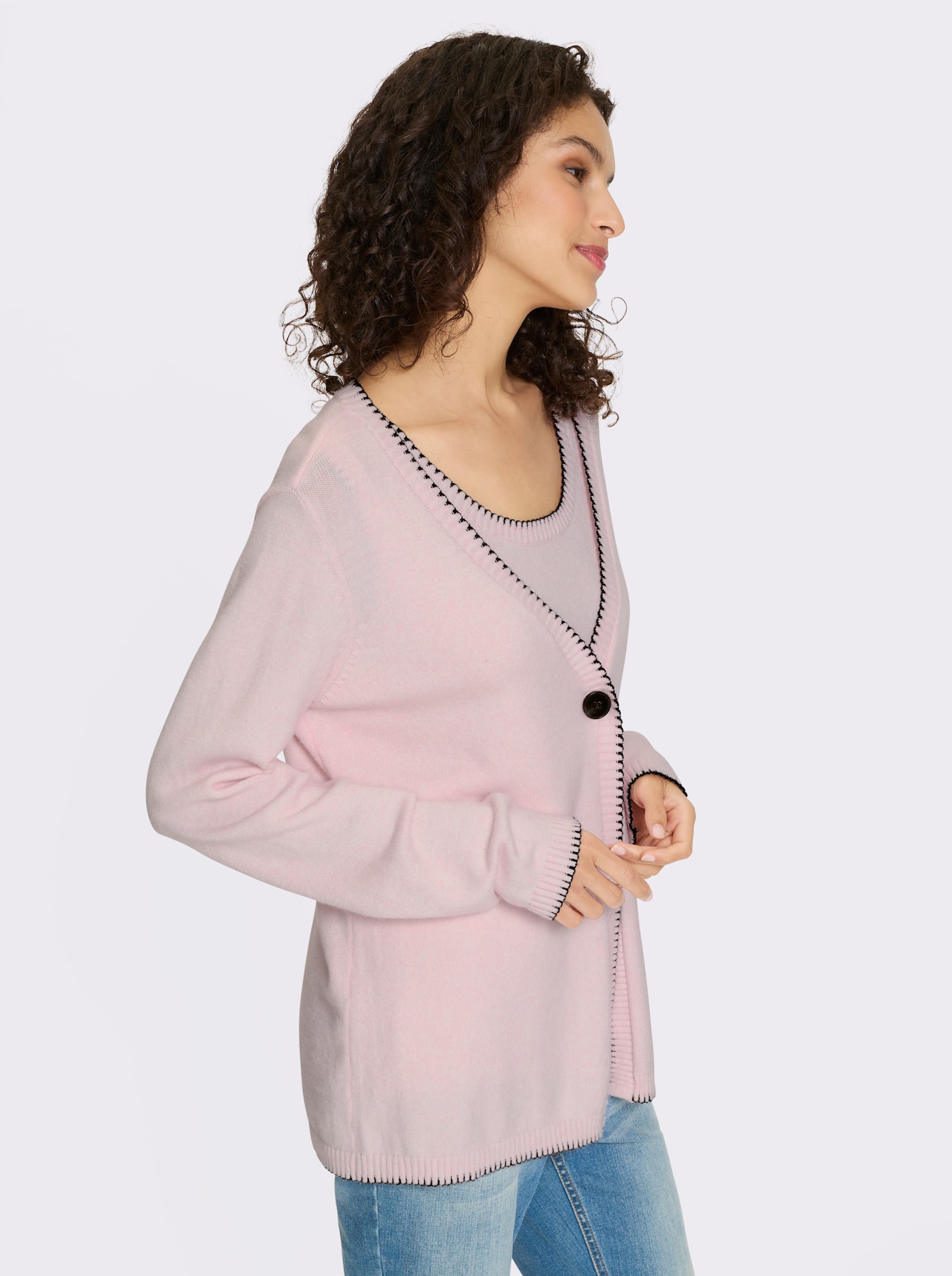 heine Twin-Set mit Kontrast-Details - hellrosé-meliert