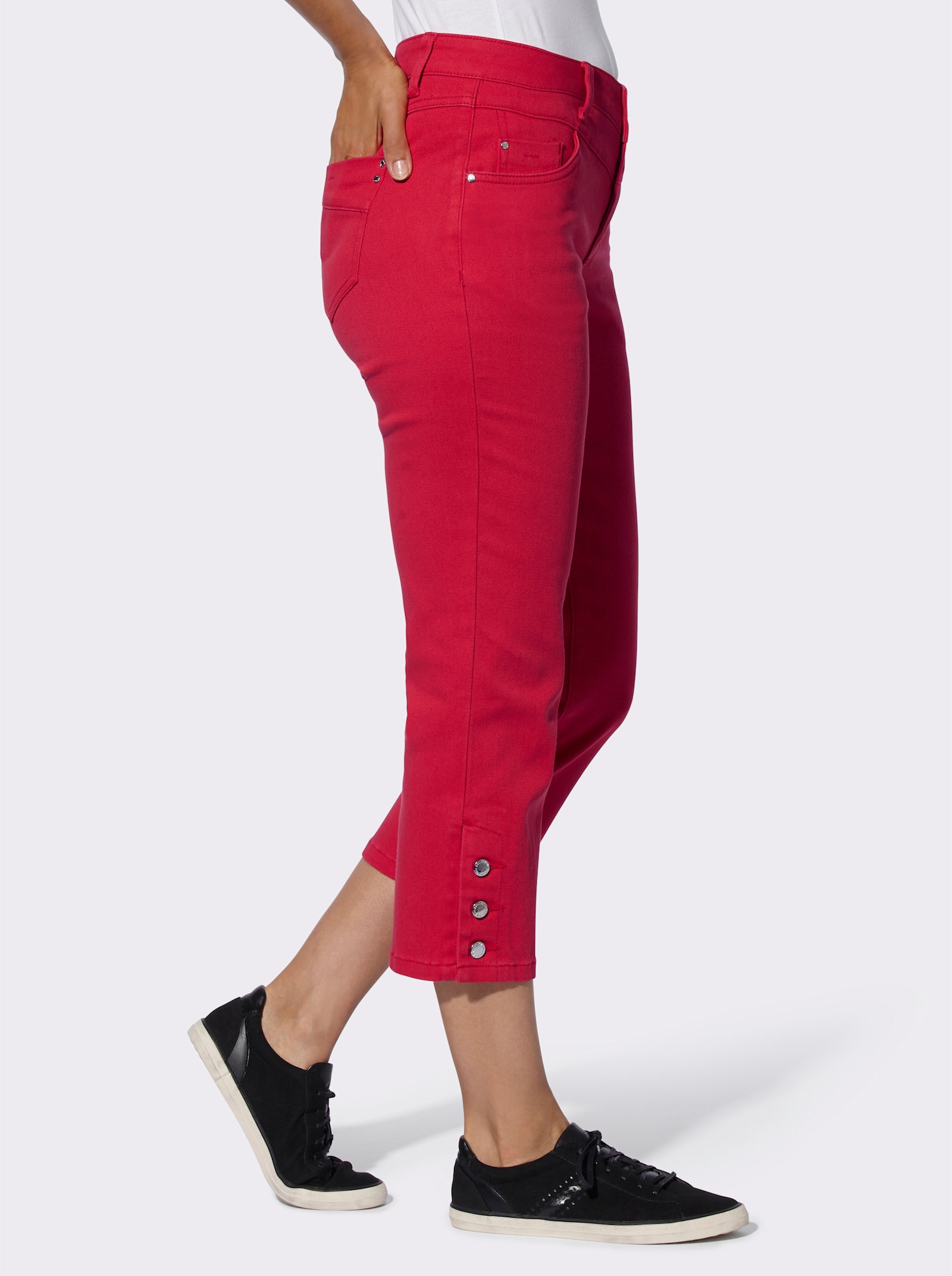 7/8-jeans met sierknopen aan de pijpzoom - aardbei