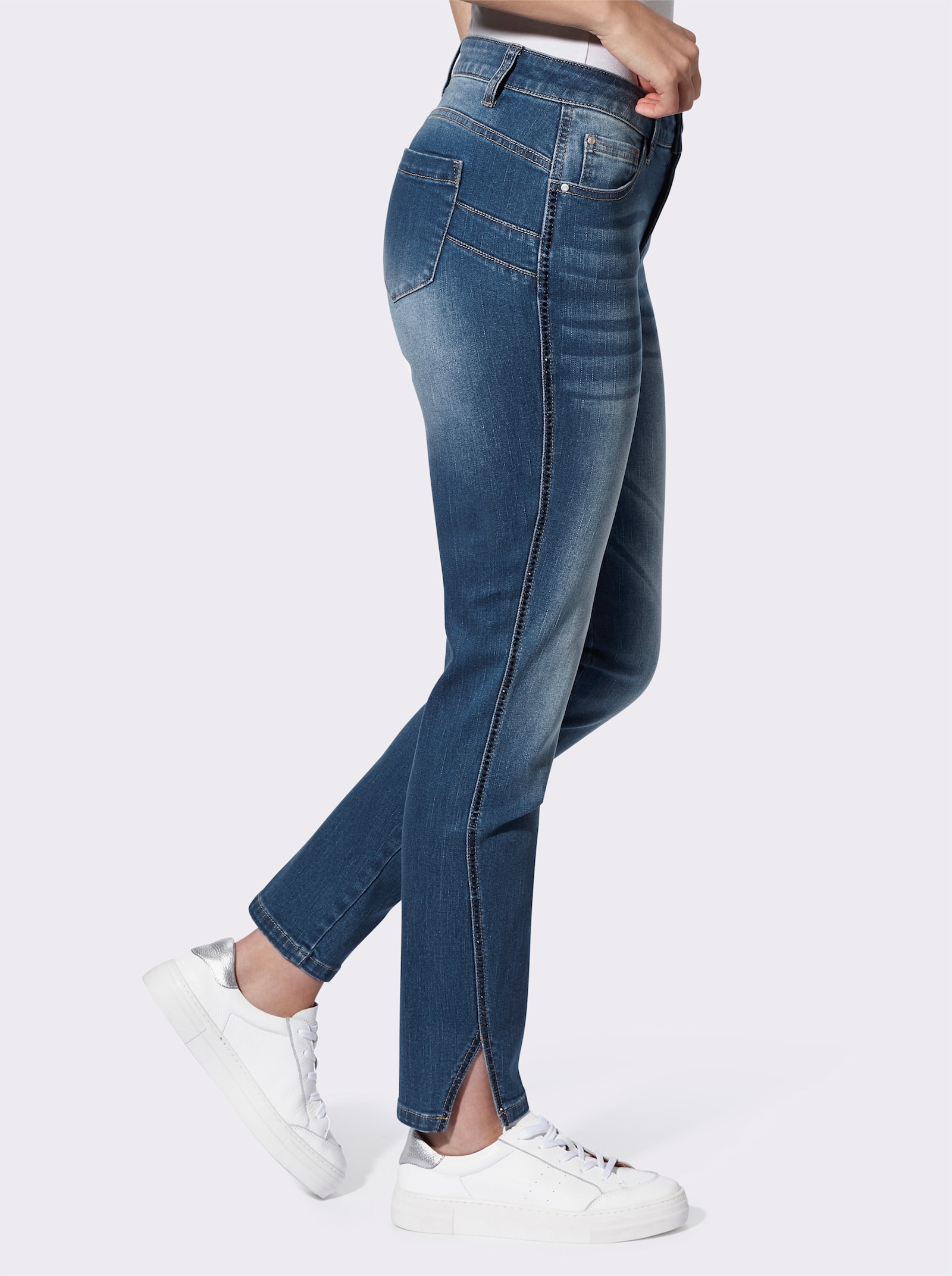 heine 5-Pocket-Jeans mit kleinen Beinschlitzen - blue-bleached