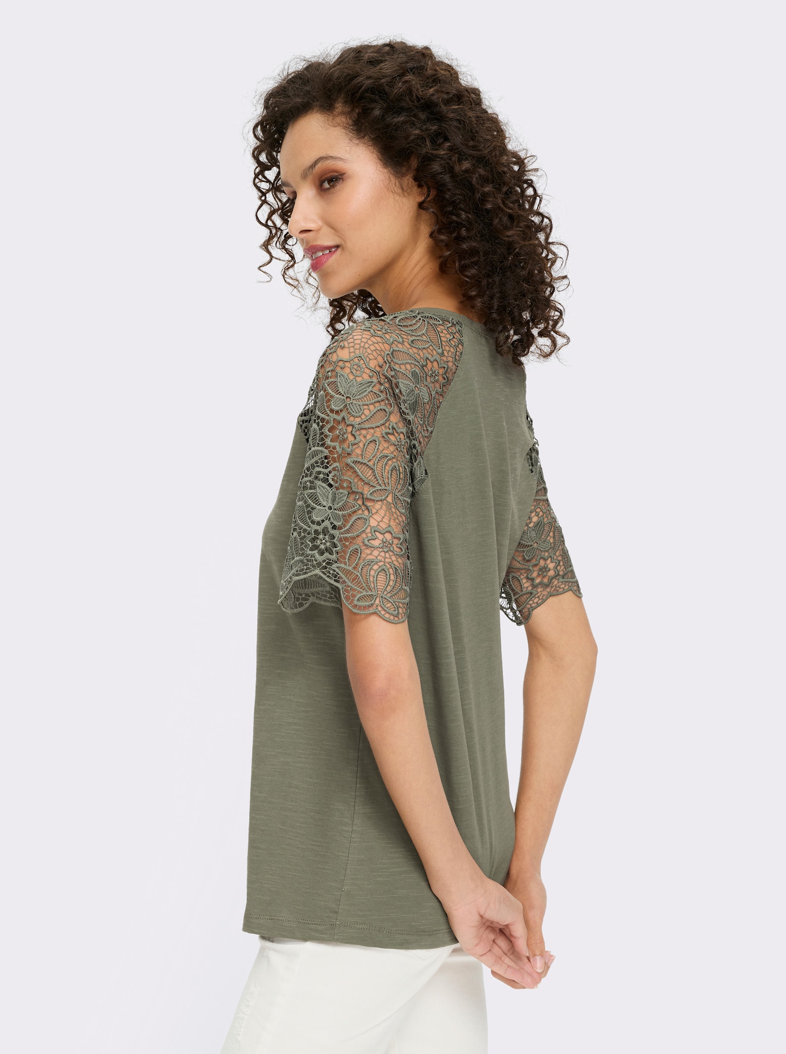 heine Rundhalsshirt mit Spitze - khaki