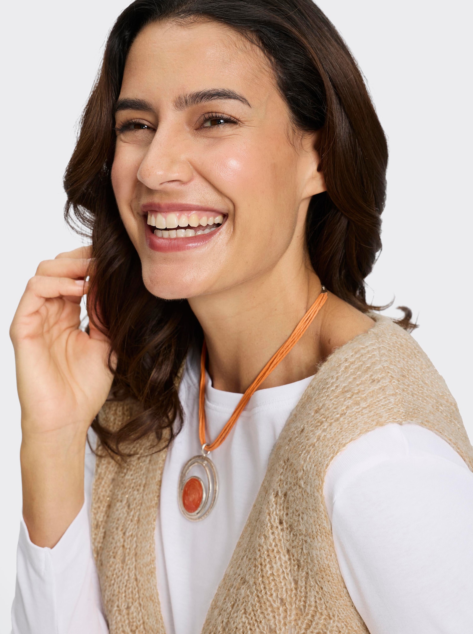 Strickweste mit Ajourmuster - camel-meliert