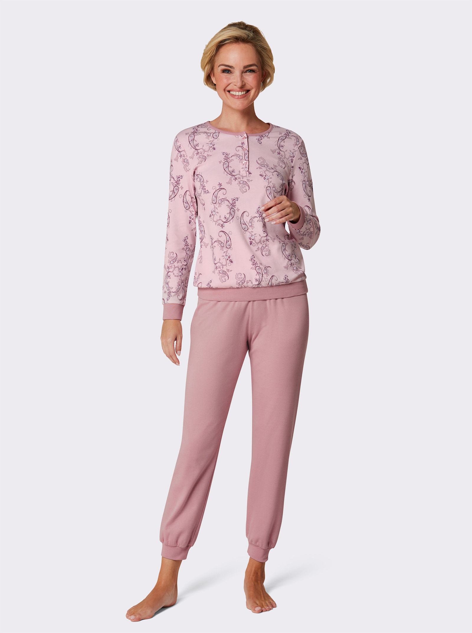 wäschepur Schlafanzug in formstabiler Interlock-Qualität - hortensie