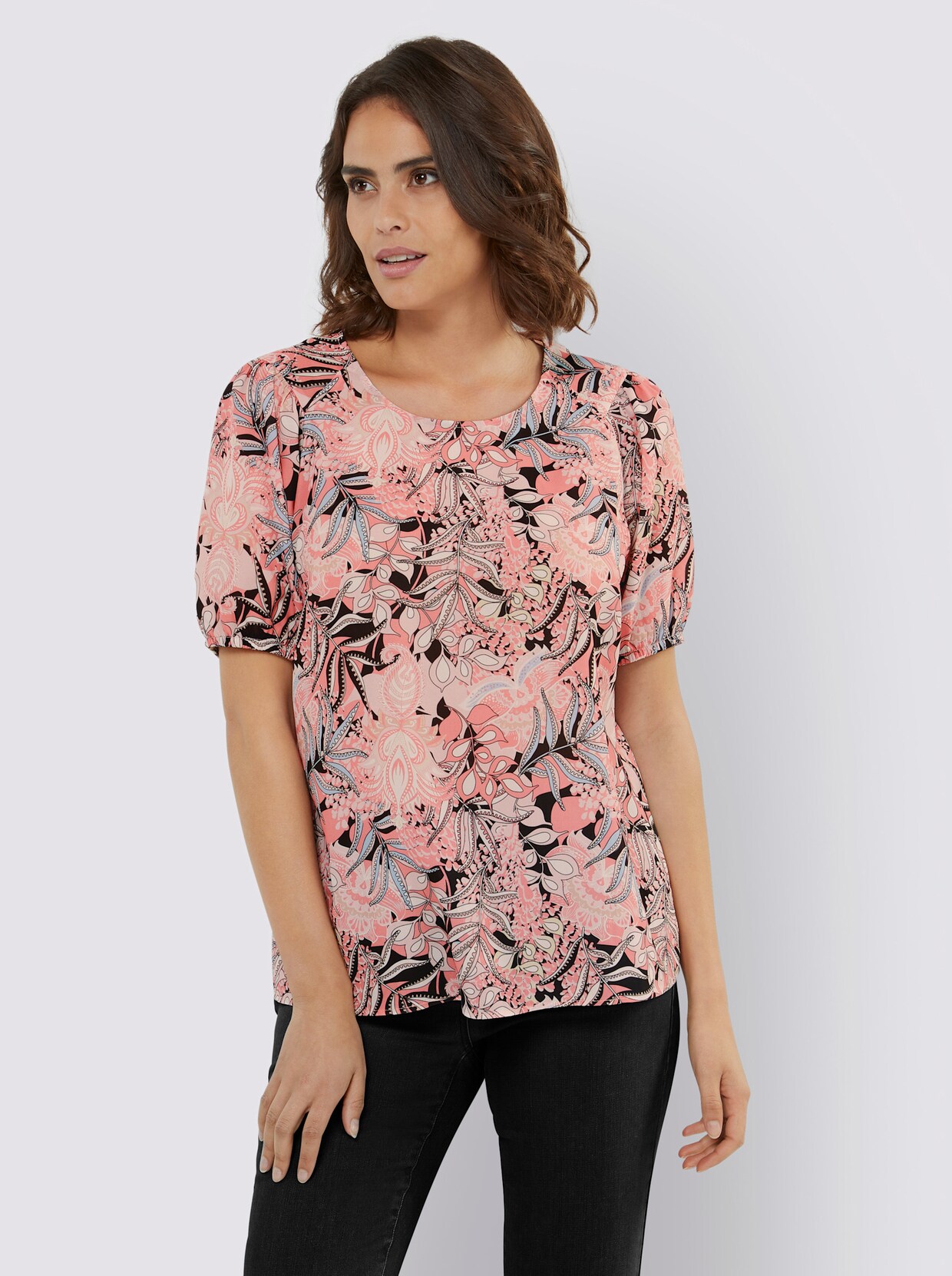 heine Druckbluse - flamingo-schwarz-bedruckt