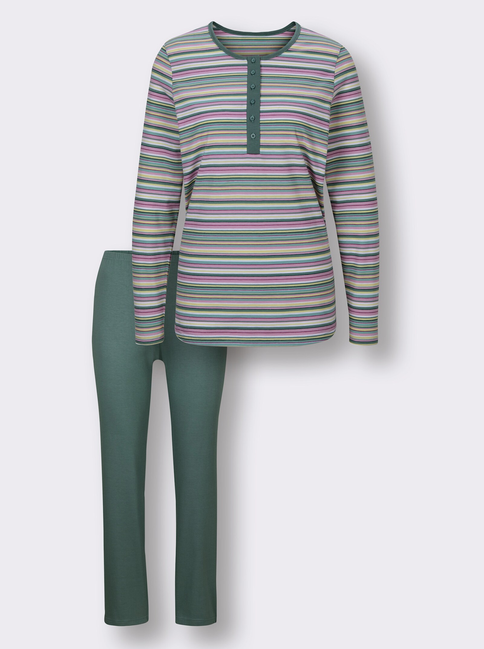 wäschepur Schlafanzug mit buntem Ringel-Dessin - jade-kalkmint-geringelt