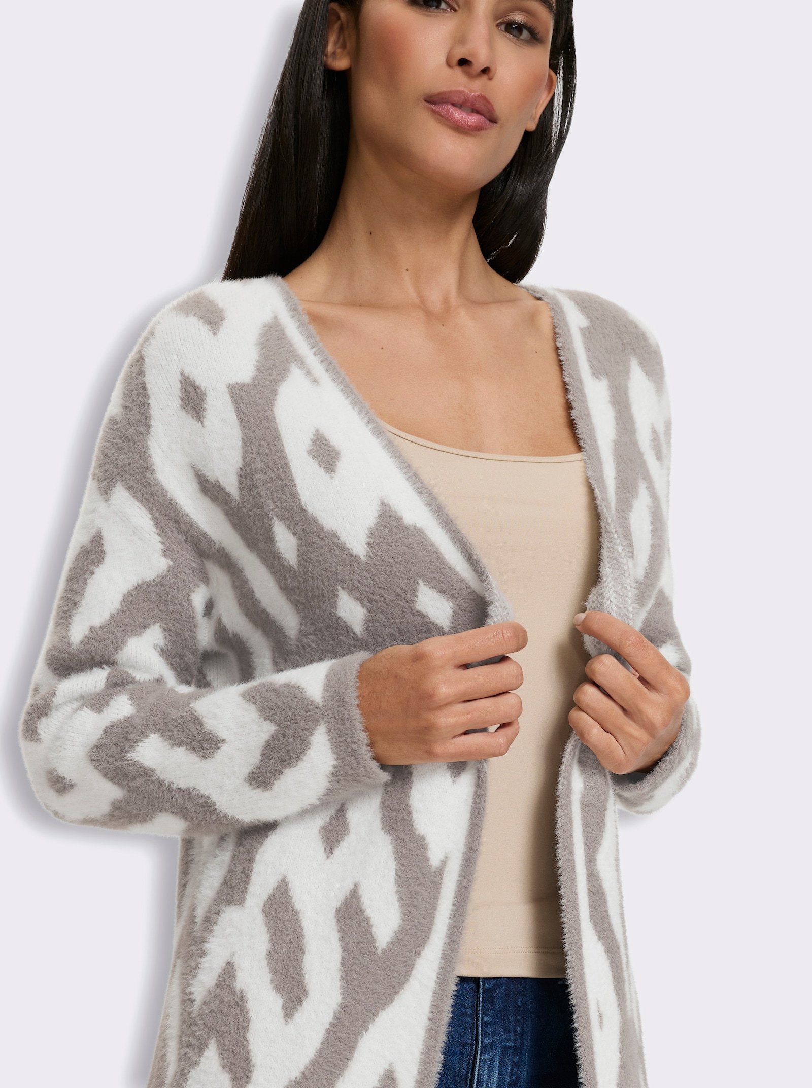 heine Strickmantel mit Grafik-Dessin - taupe-ecru-gemustert
