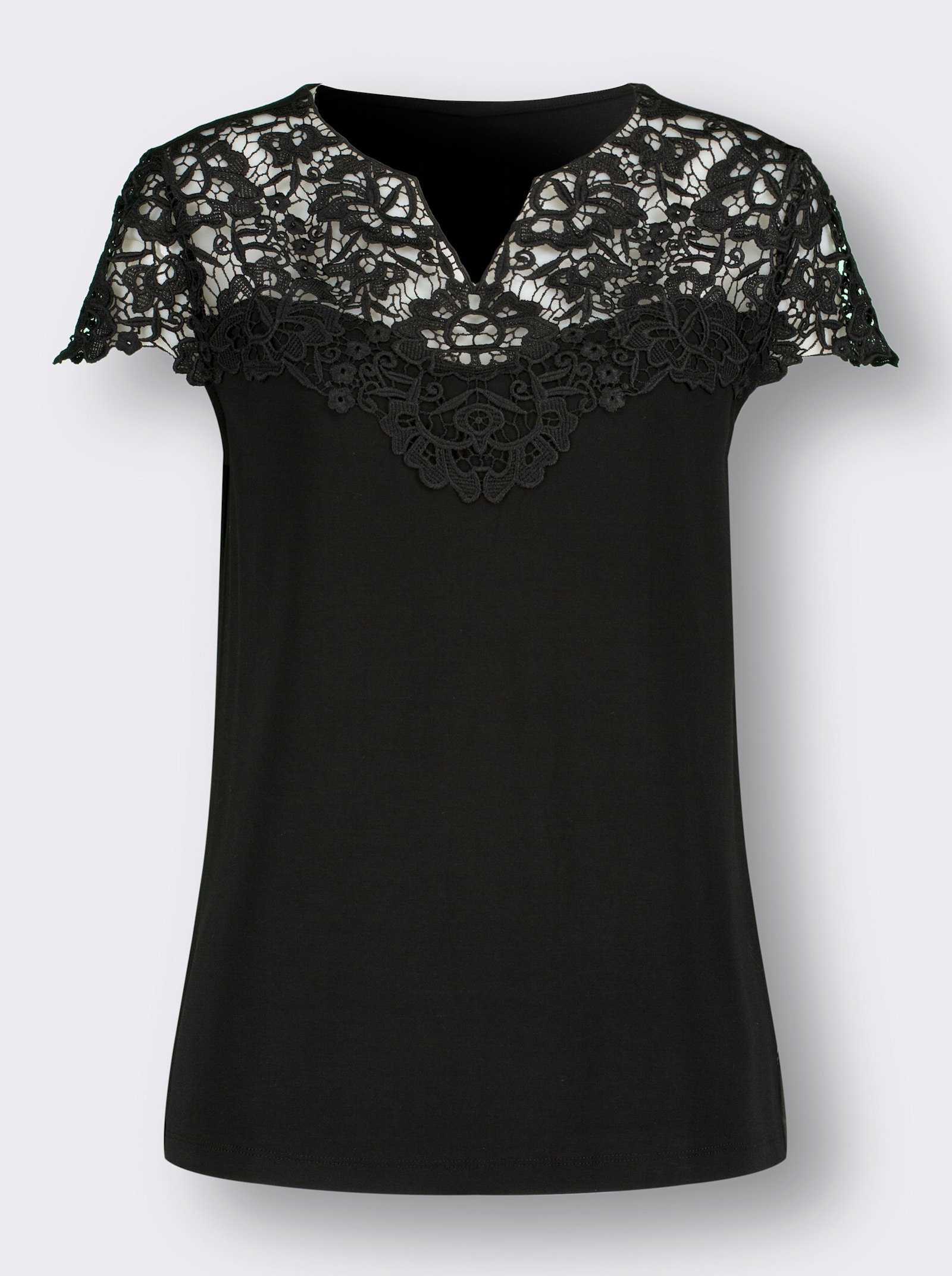 Spitzenshirt mit Flügelärmeln - schwarz