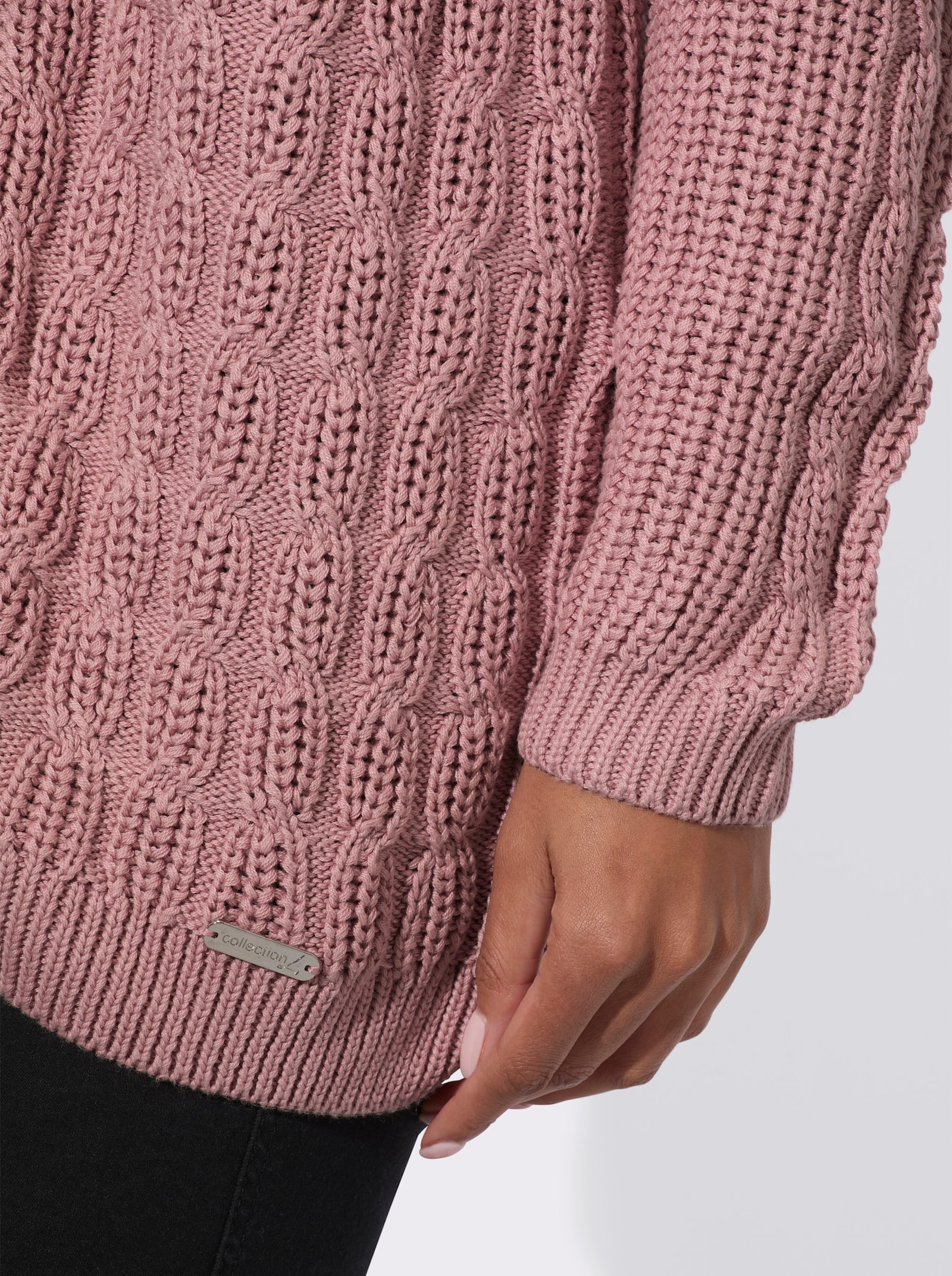  Longstrickjacke mit Zopfmuster - hortensie