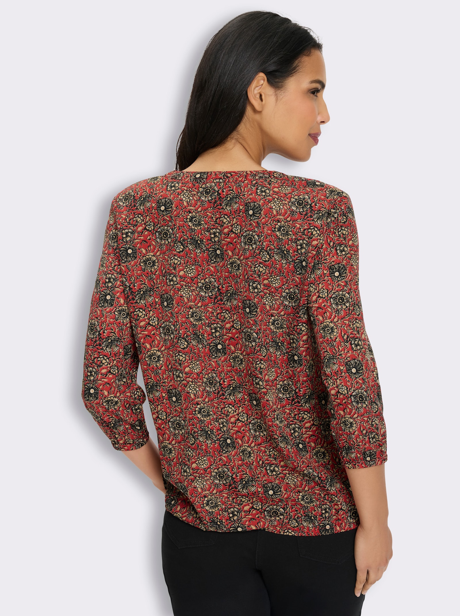 Druckbluse in Schlupfform - erdbeere-camel-bedruckt