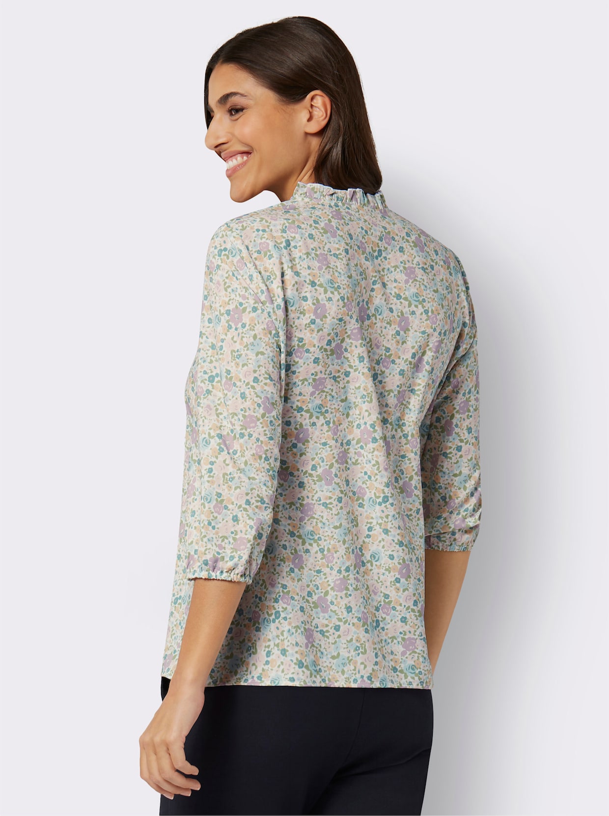 Blouse met ruches - jade/mauve bedrukt