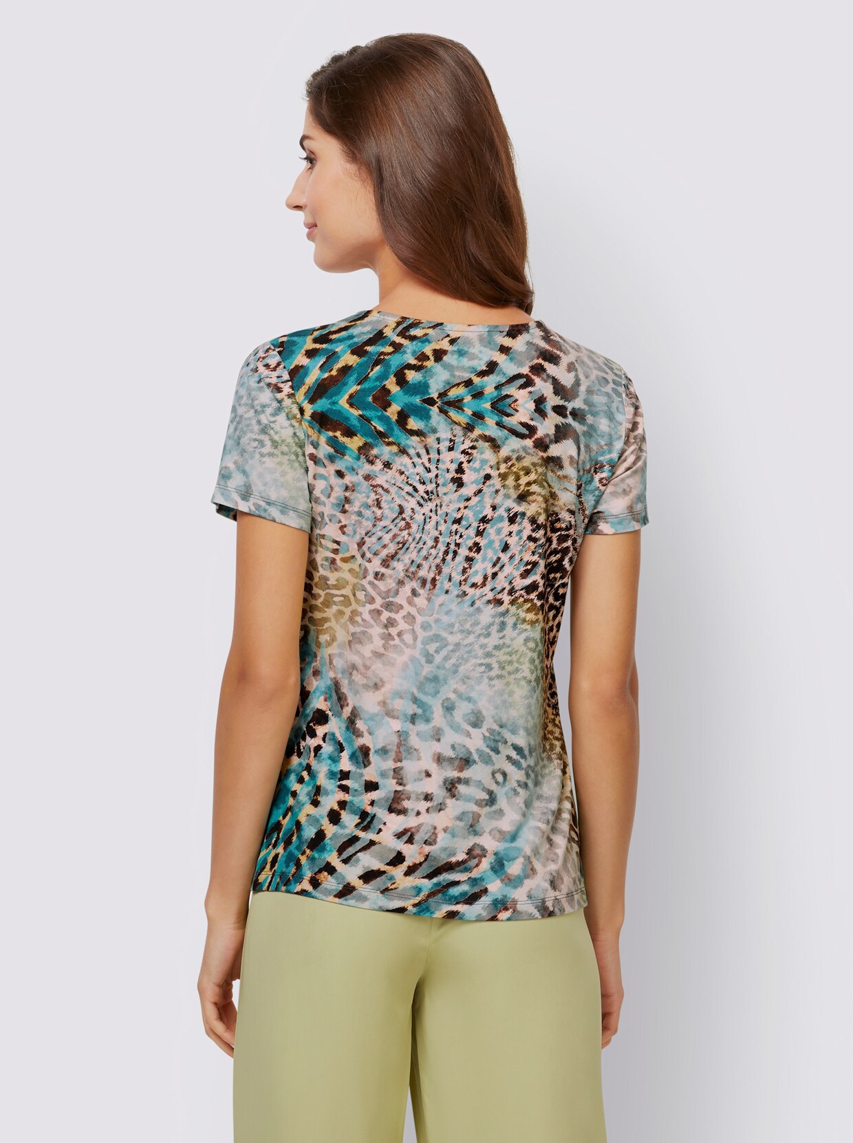 heine Druck-Shirt - aquamarin-schoko-bedruckt