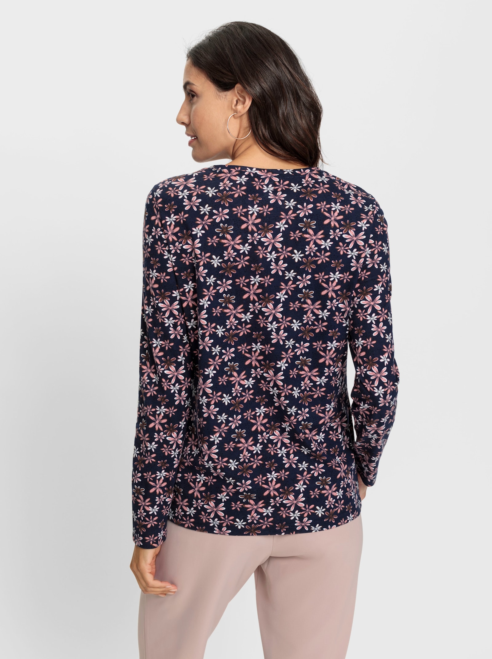 Print-Shirt mit langen Ärmeln - marine-rosenquarz-bedruckt