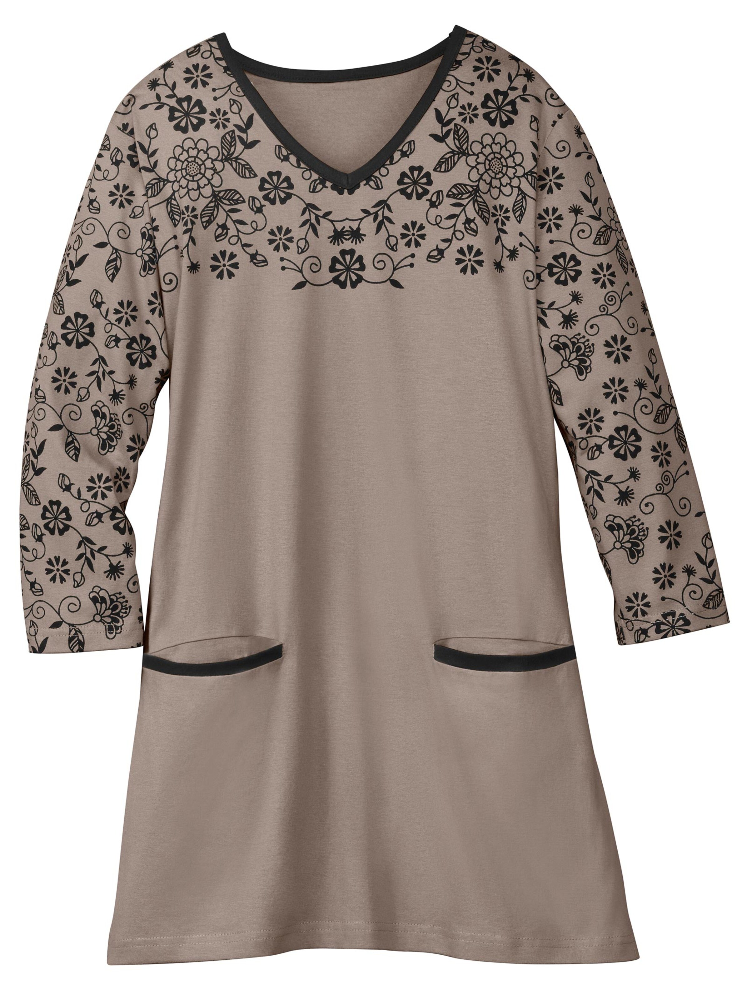 Longshirt - taupe-schwarz
