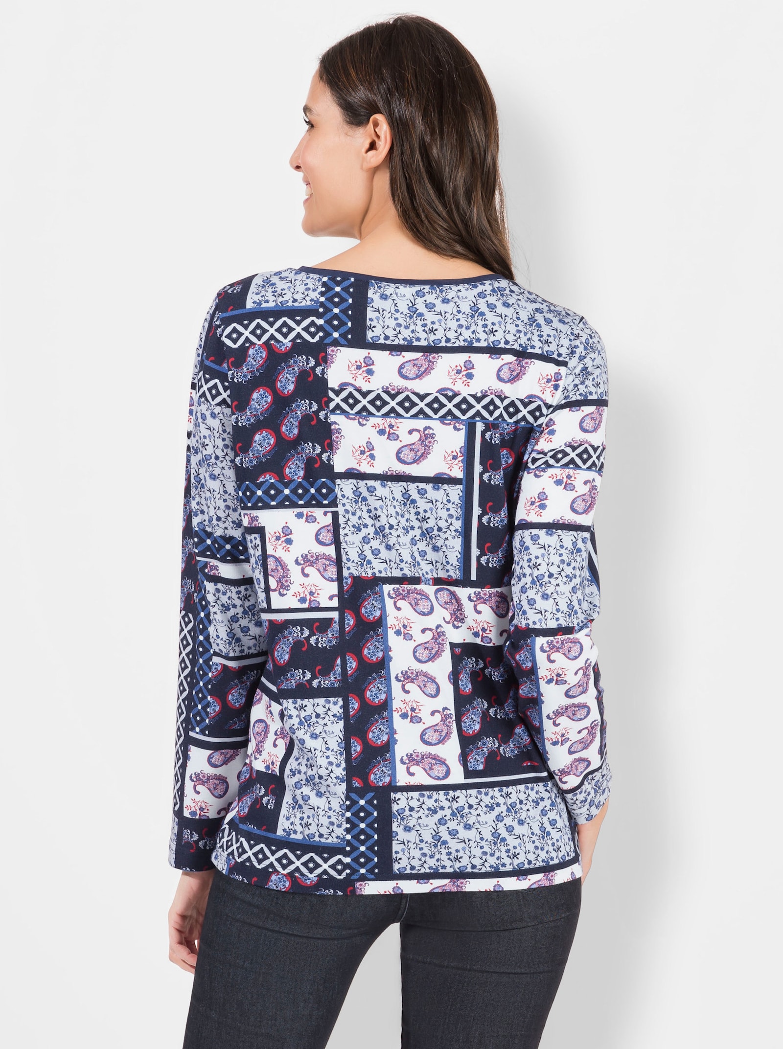 Langarmshirt im Patchwork-Dessin - marine-bedruckt