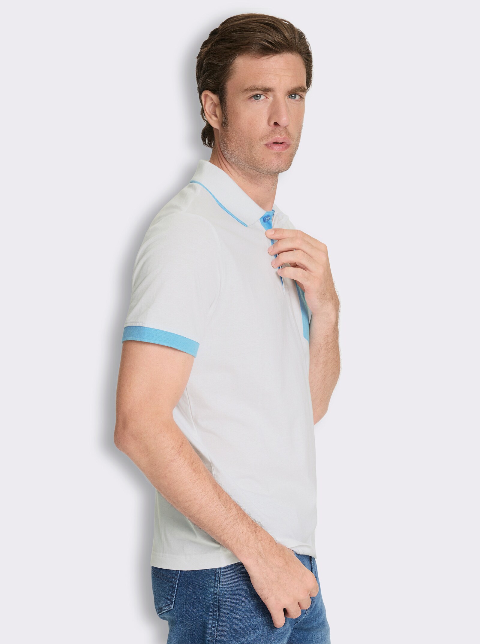 Poloshirt mit kontrastfarbigen Details - weiß
