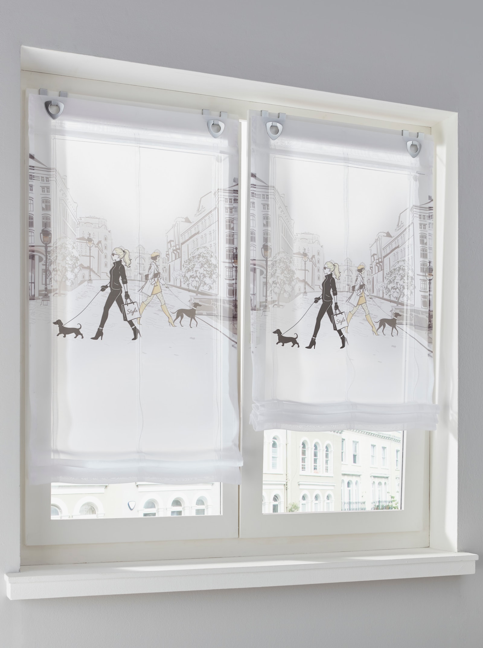 Impressionen Raffrollo - weiß-grau