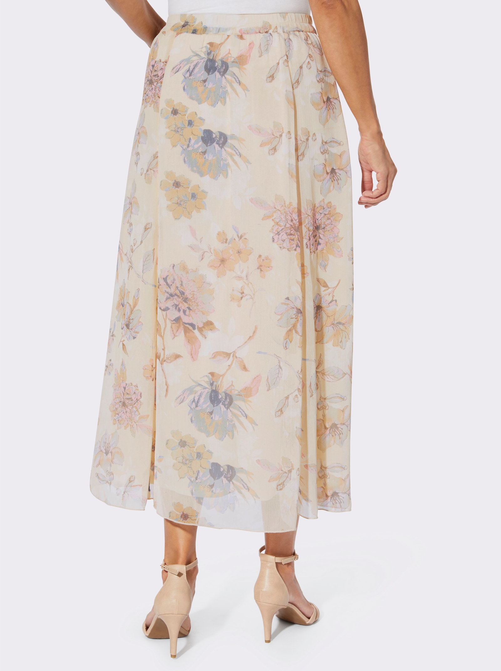 Tkaná sukně s elastickým pasem - ecru-hortenziová-potisk