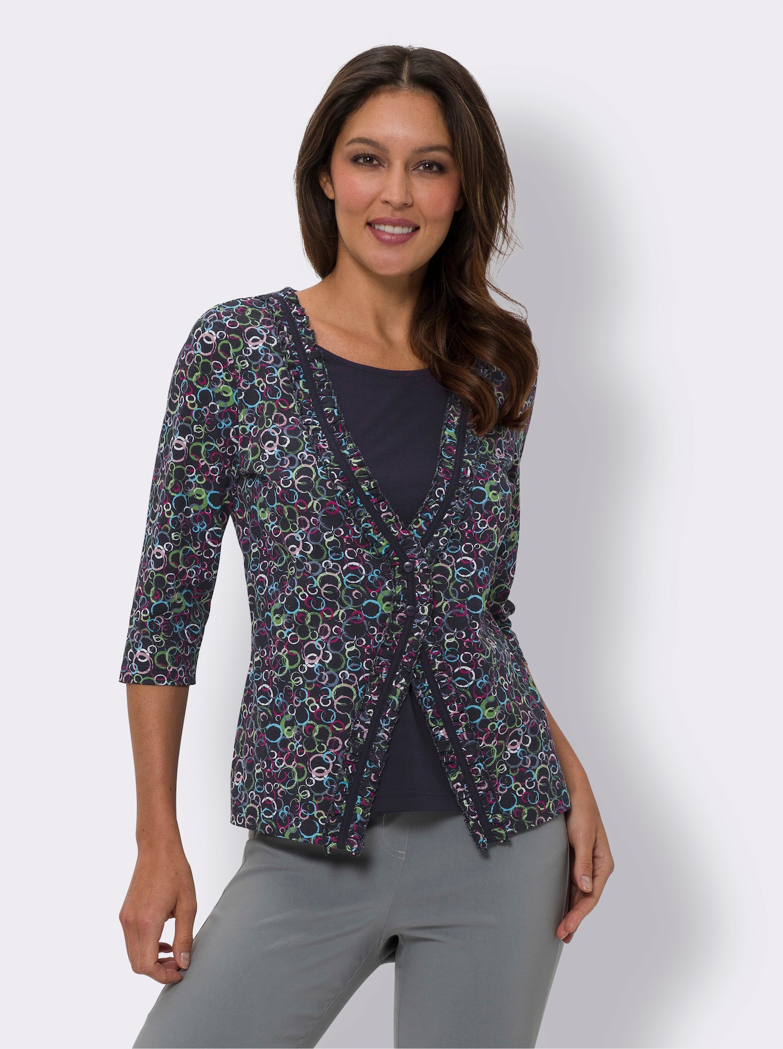 2-in-1-Shirt mit Rüschen - marine-fuchsia-bedruckt