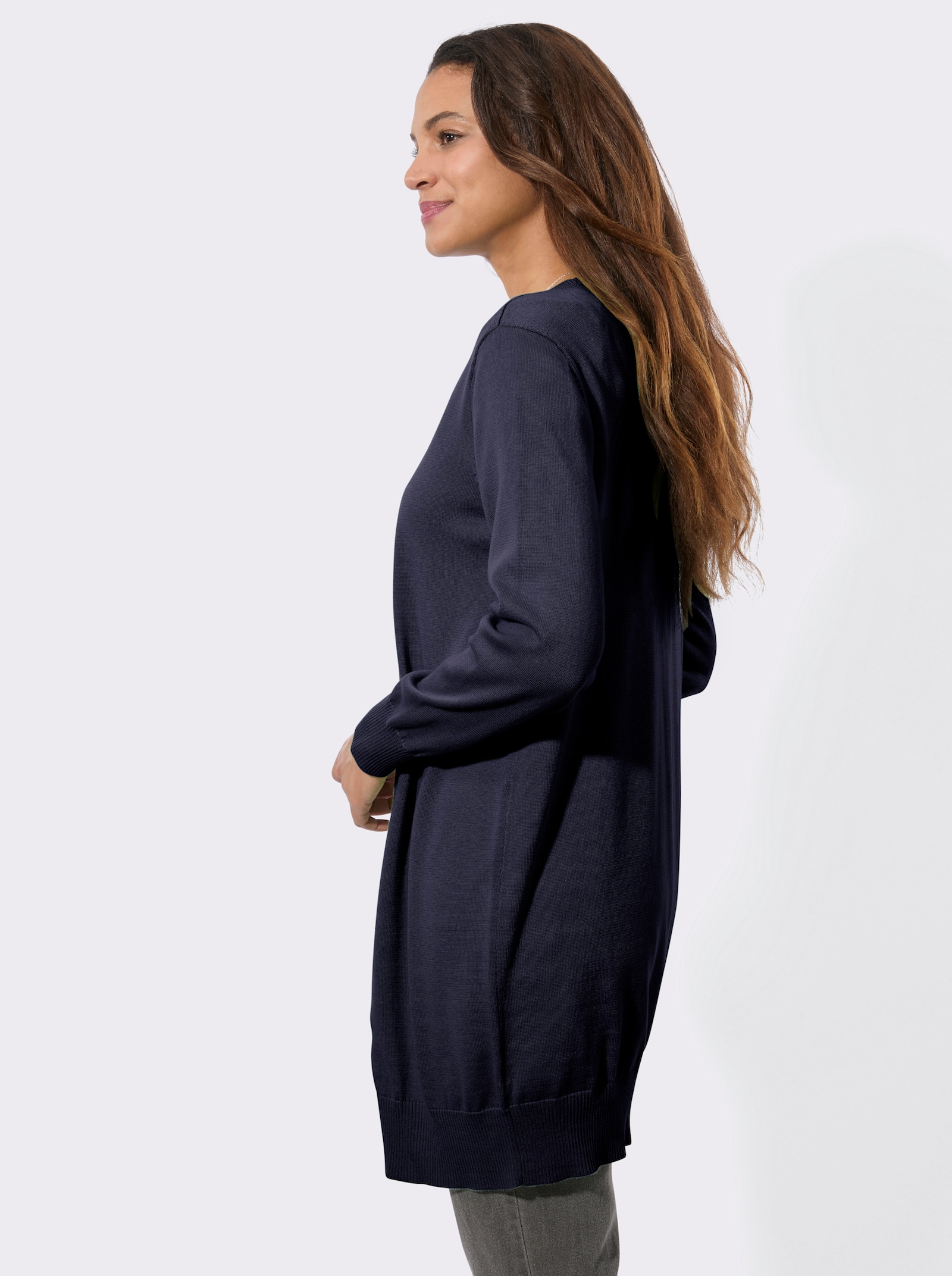 Veste longue en tricot avec bords-côtes - marine