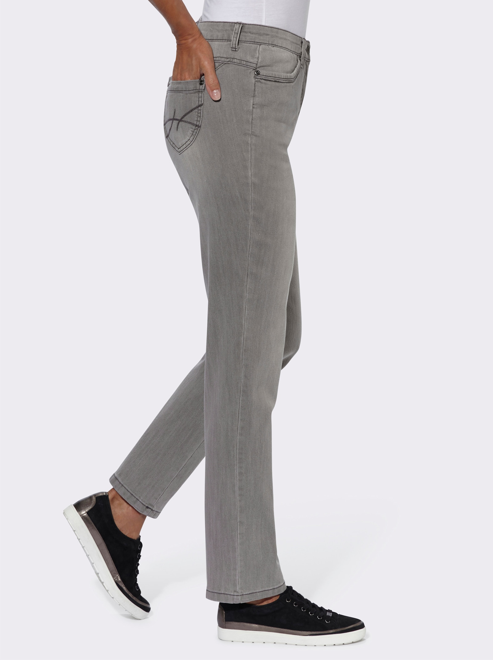 Džíny s 5 kapsami se světlými a tmavými efekty - šedá-denim