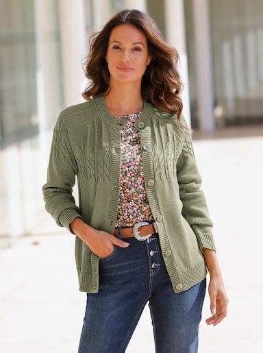 Strickjacke - oliv-meliert